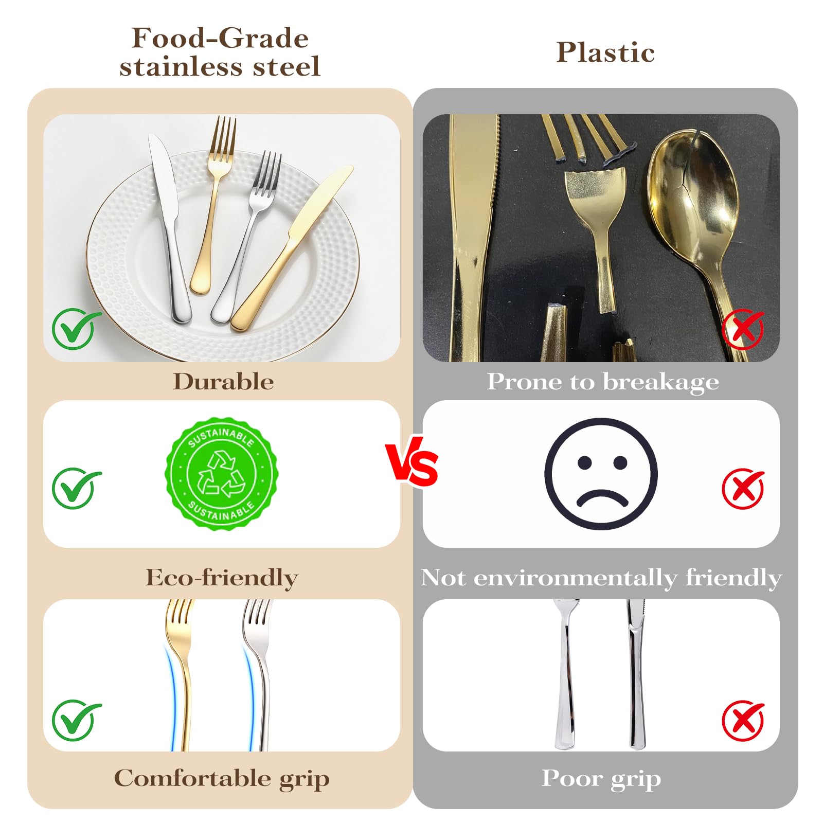 Gold Silverware Set - 100 Forks & Knives -4