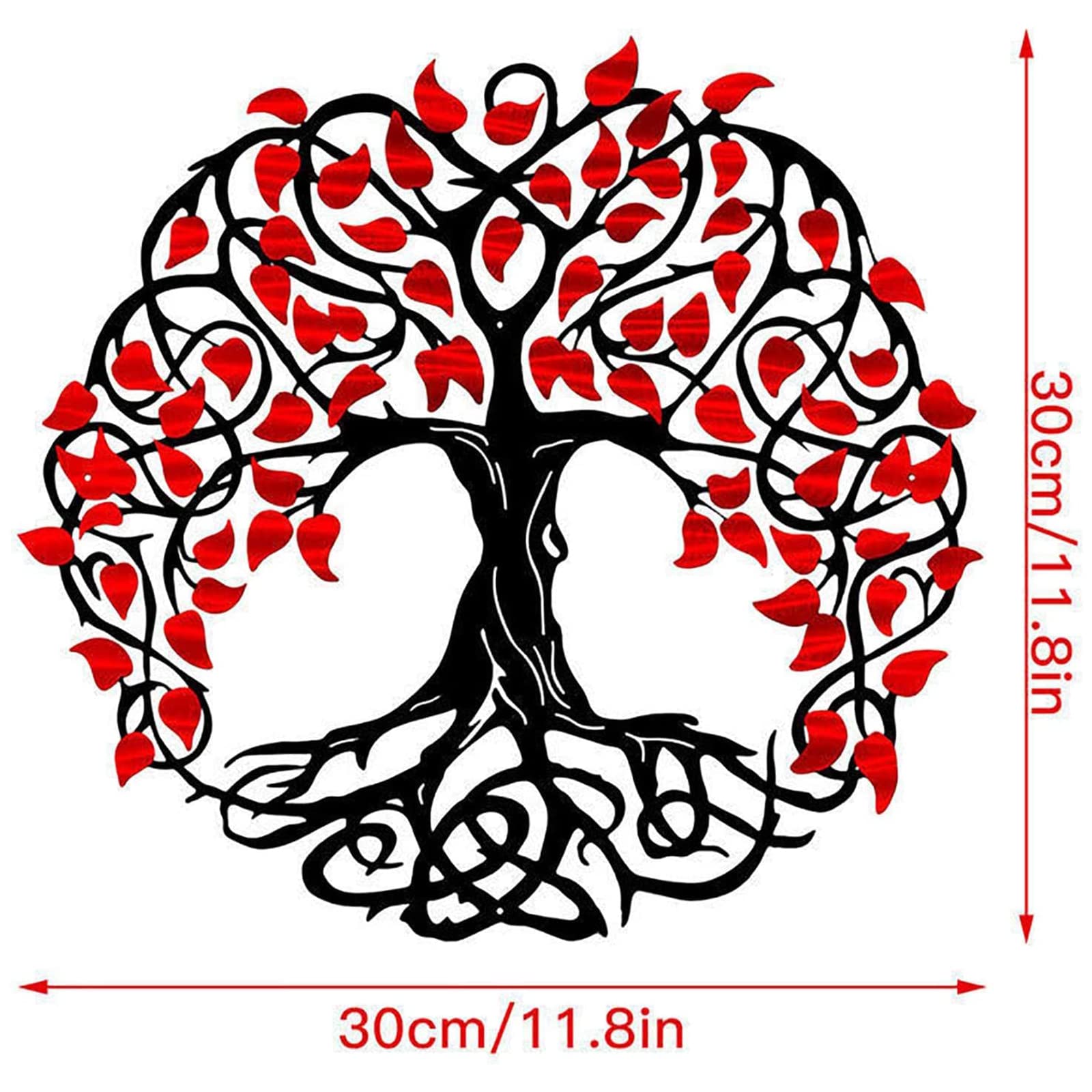 Decoración de Pared Decoración de pared de árbol de la vida de metal de 11,8 pulgadas, decoración de arte de pared de árbol genealógico, letrero de árbol, obra de arte decorativa de hierro (rojo)