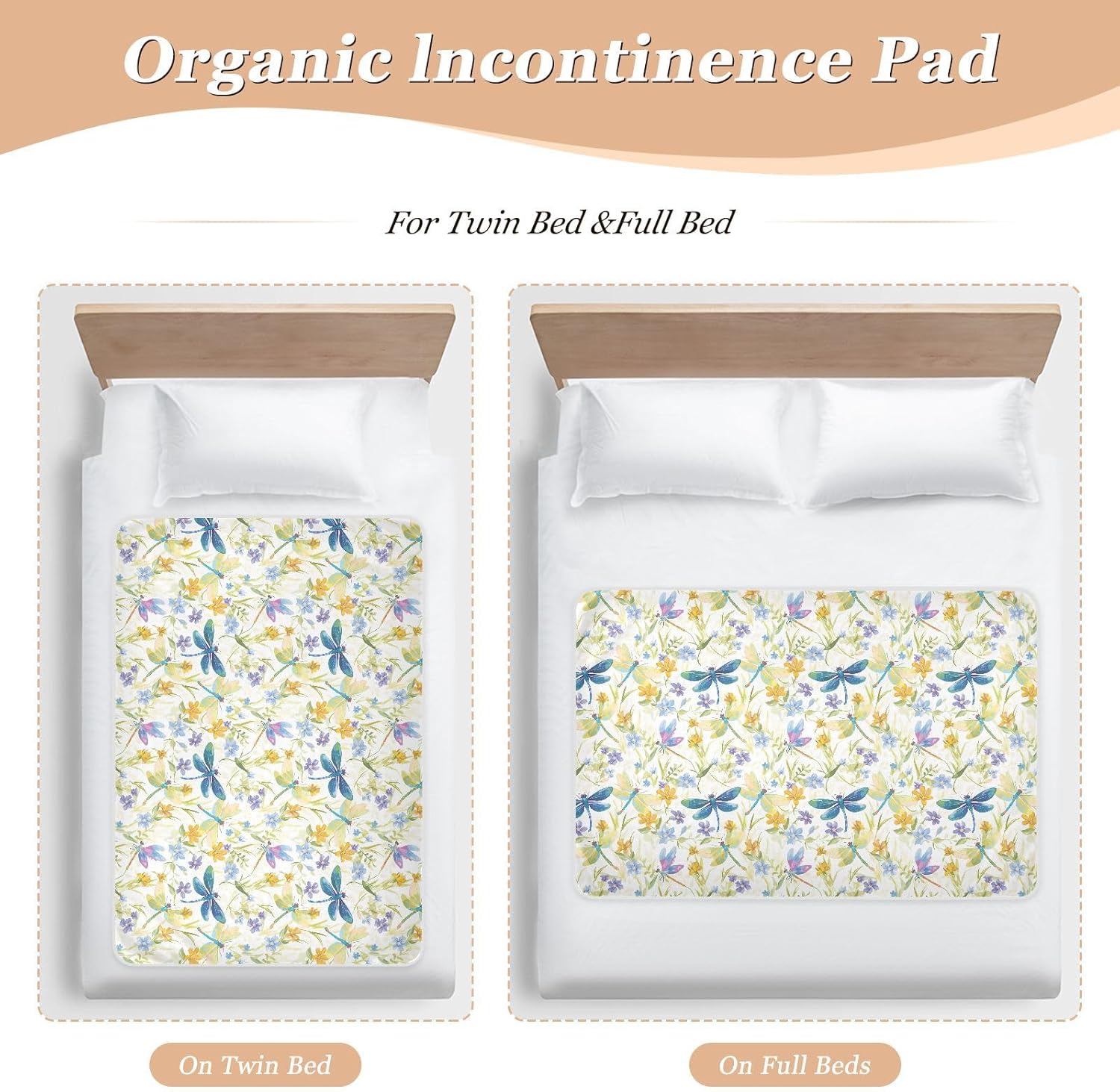 Dragonfly Flowers Extra Large Resuable Bed Underpads Highly Absorbent Underpads Wetting Cover Skin-Friendly Pee Mats for Infant Toddler , 52" L x 34" W