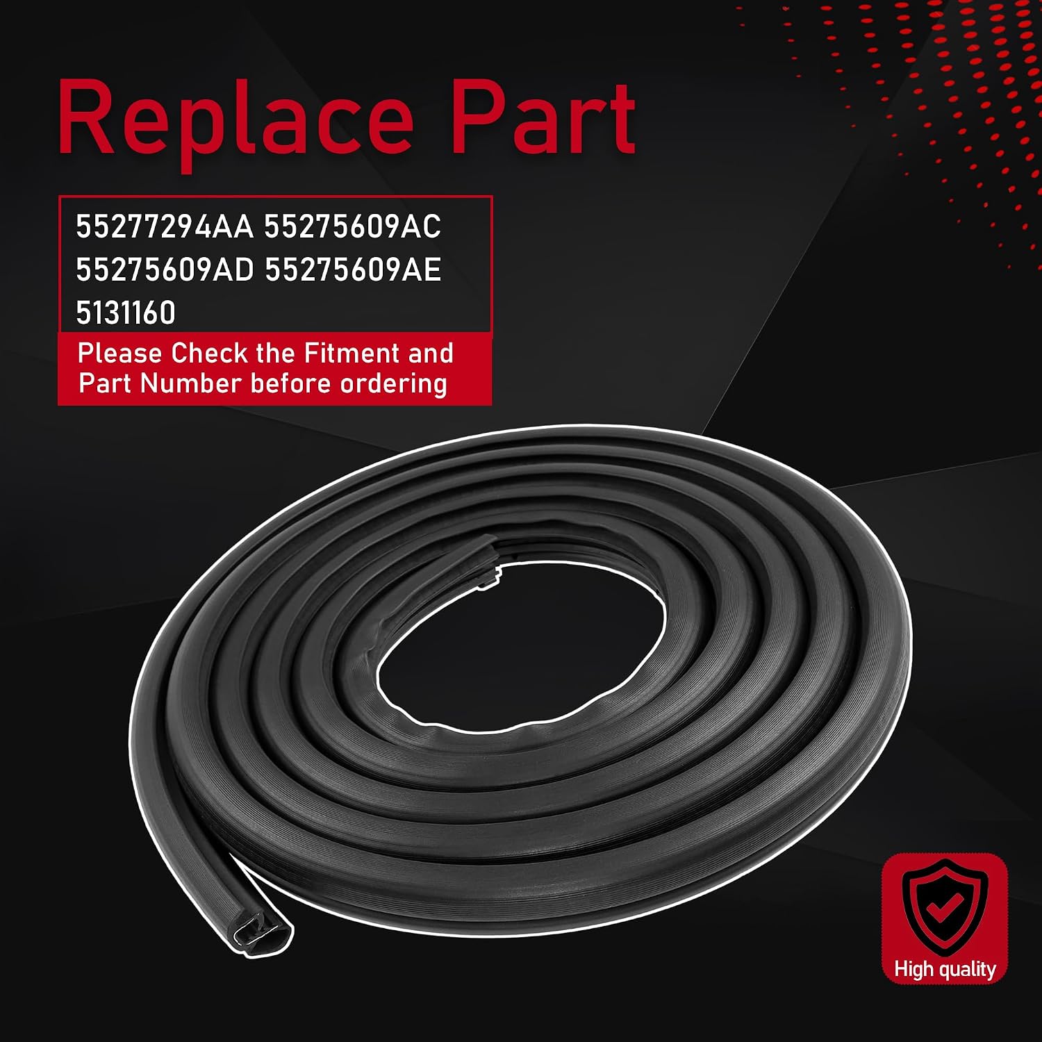 55277294AA Left/Right Side Front Door Weatherstrip Seal Rubber Black Compatible with 2002-2008 Dodge Ram 1500 2003-2009 Ram 2500 3500 Replaces 55275609AC 55275609AD 55275609AE 5131160