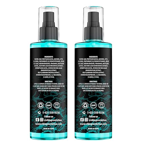 Miniatura 34 de Viking Revolution Spray de sal marina para hombres – Spray texturizante para el cabello con algas, aloe vera y extracto de algas rojas – Sprays