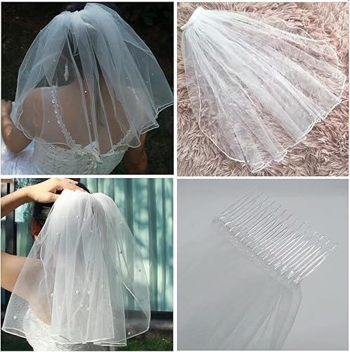 Miniatura 4 de HONGMEI Velo de novia de 1 nivel para mujer, velo corto con diamantes de imitación para boda, despedida de soltera, primera comunión