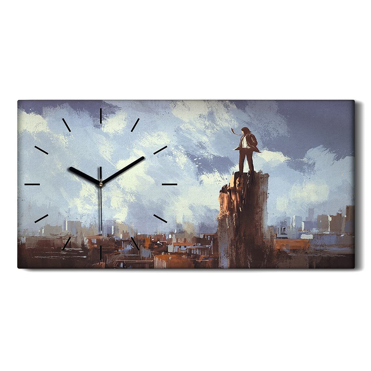 Horloge sur Toile Art Moderne - Tableau Décoration Salon Design Homme Regarde sur la Ville
