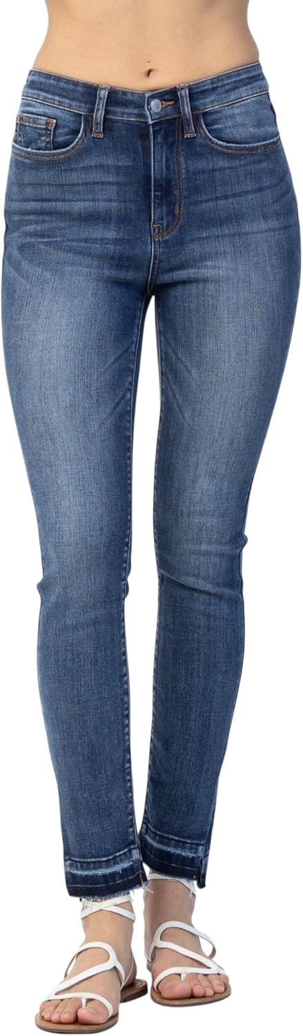 Judy Blue Womens Jeans - High Waist Skinny Jeans with Side Slit Released Hem