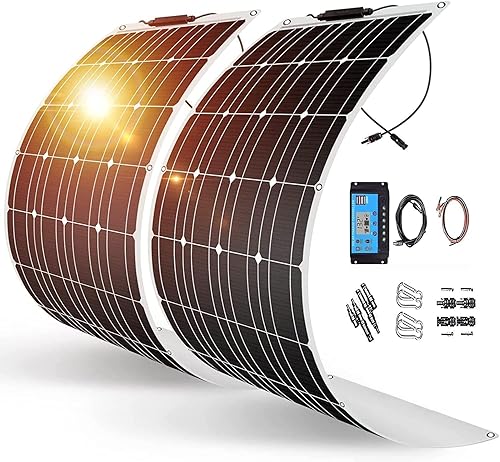 Paneles solares de 600 W, 2 x 300 W, panel solar flexible de 12 V-36 V, PET, panel solar portátil adecuado para caravana, exterior, tienda de