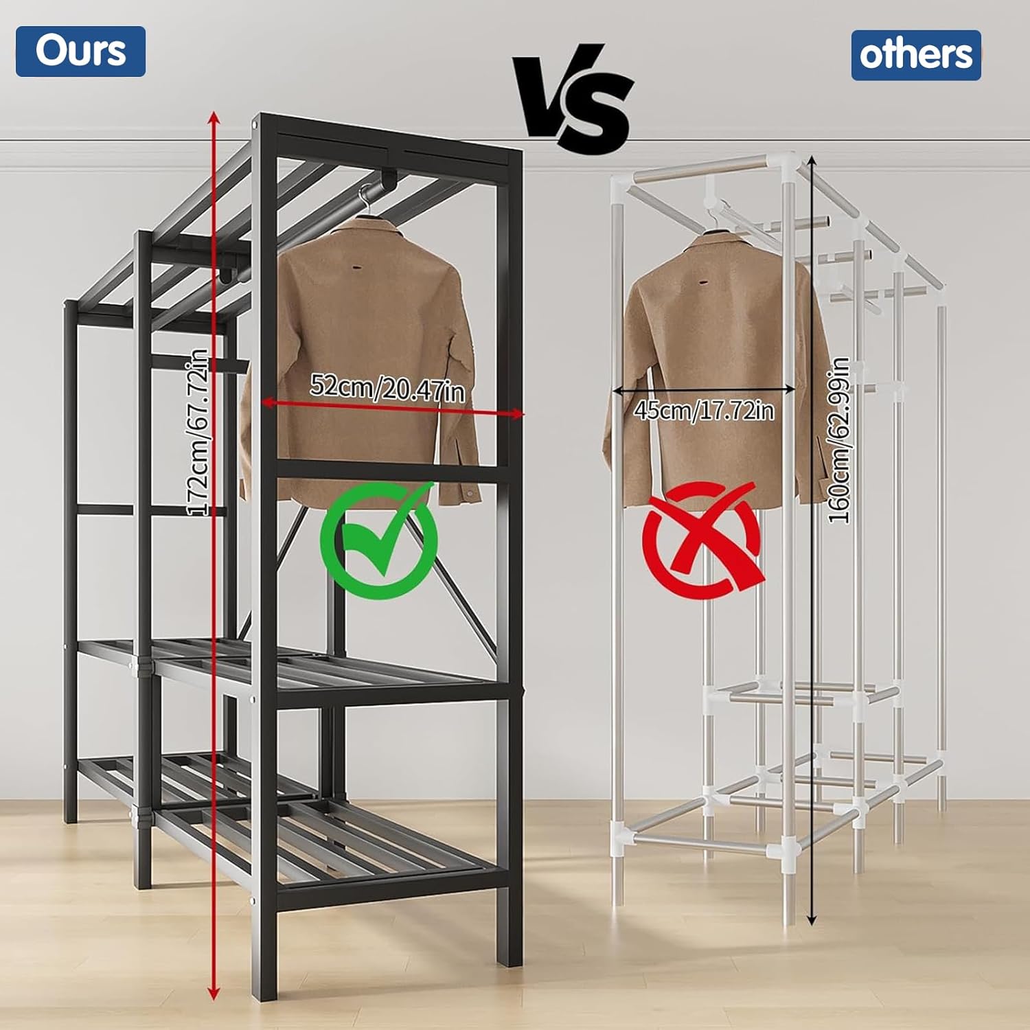 Heavy Duty Covered Clothes Rack with Magnetic Door Foldable Portable Wardrobe Closet for Hanging Clothing Rolling Black Metal Garment Rack on Wheels Closet System (Black, 74.7in)