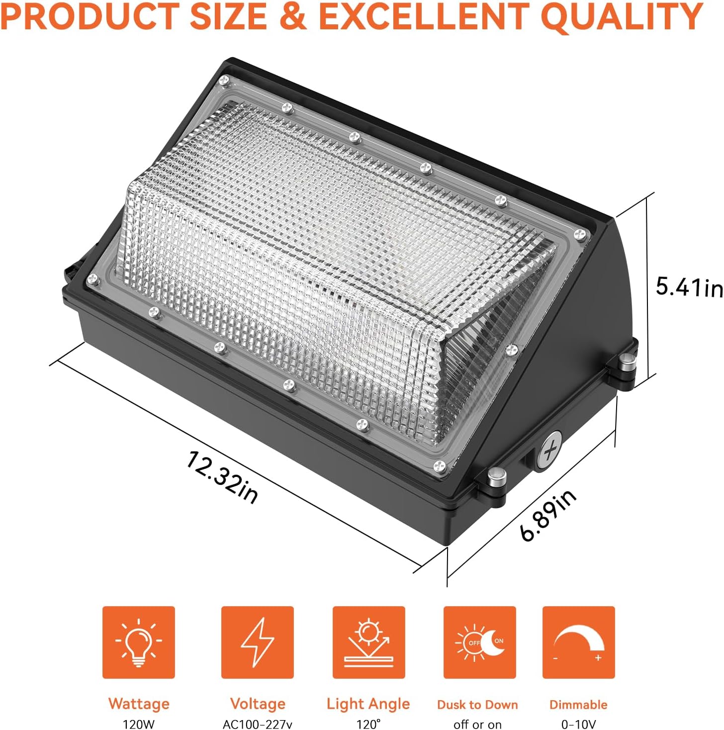 OKQ 120W LED Wall Pack Light with Dusk-to-Dawn Sensor, 18000LM 5000K LED Security Flood Lighting,120V Outdoor LED Wall Lights for Warehouse, Building, Yard Factory,Garage,Parking Lots