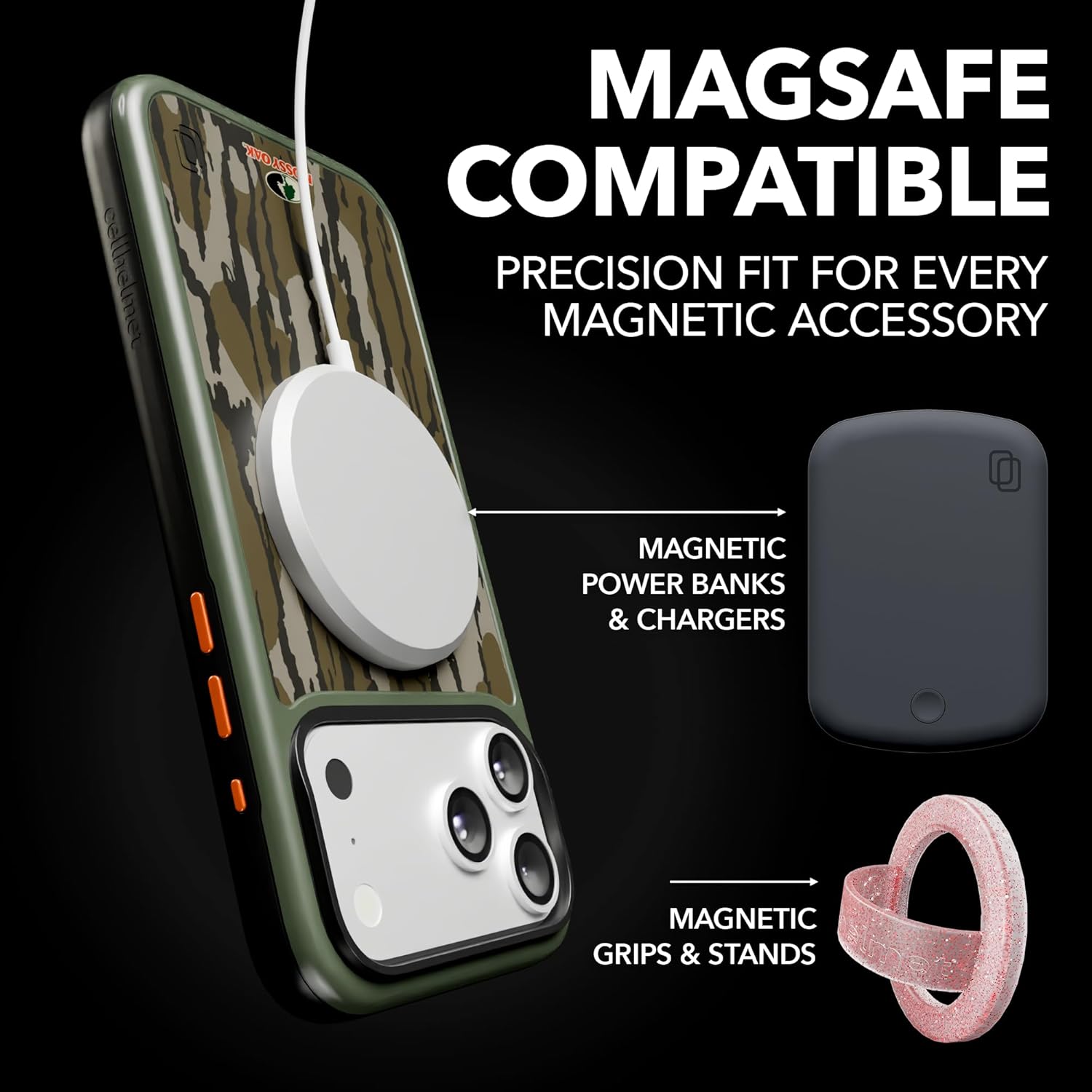 cellhelmet iPhone 17 Pro Max Shockproof Protective Case in Mossy Oak Bottomland Camo, MagSafe Compatible, 18-Foot Drop-Test Certified, Slim, Rugged, Raised Bezels & Lifetime Replacement