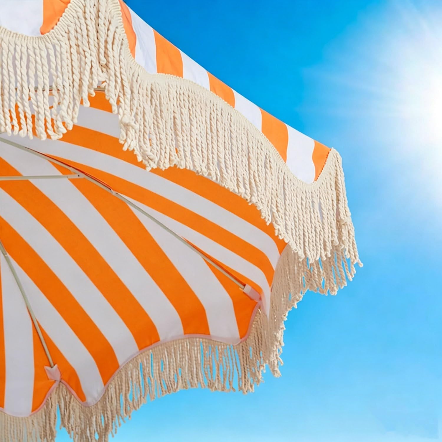 Sombrilla de Jardín con Flecos y Inclinable, 240 cm Sombrilla de Playa Boho Portátil e Impermeable para Terraza o junto a la Piscina