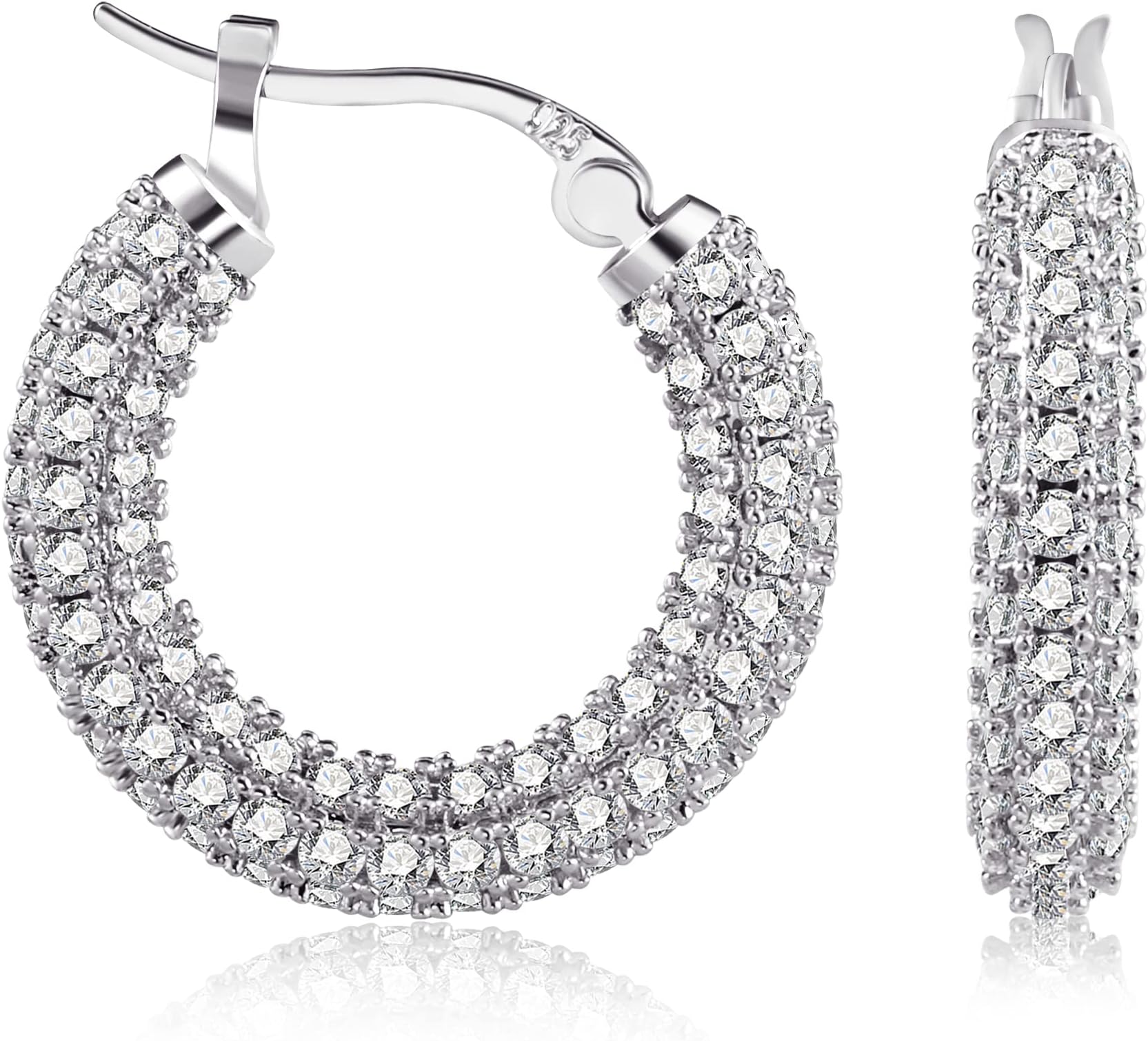 Hoop Earrings for Women, 925 Sterling Silver Hoop Earring mit AAA+ Zircon Diamond Rhinestones Earrings, Small Cartilage Huggies Hoop Earring Shiny Cute Twist Oval Hoop Earrings for Women