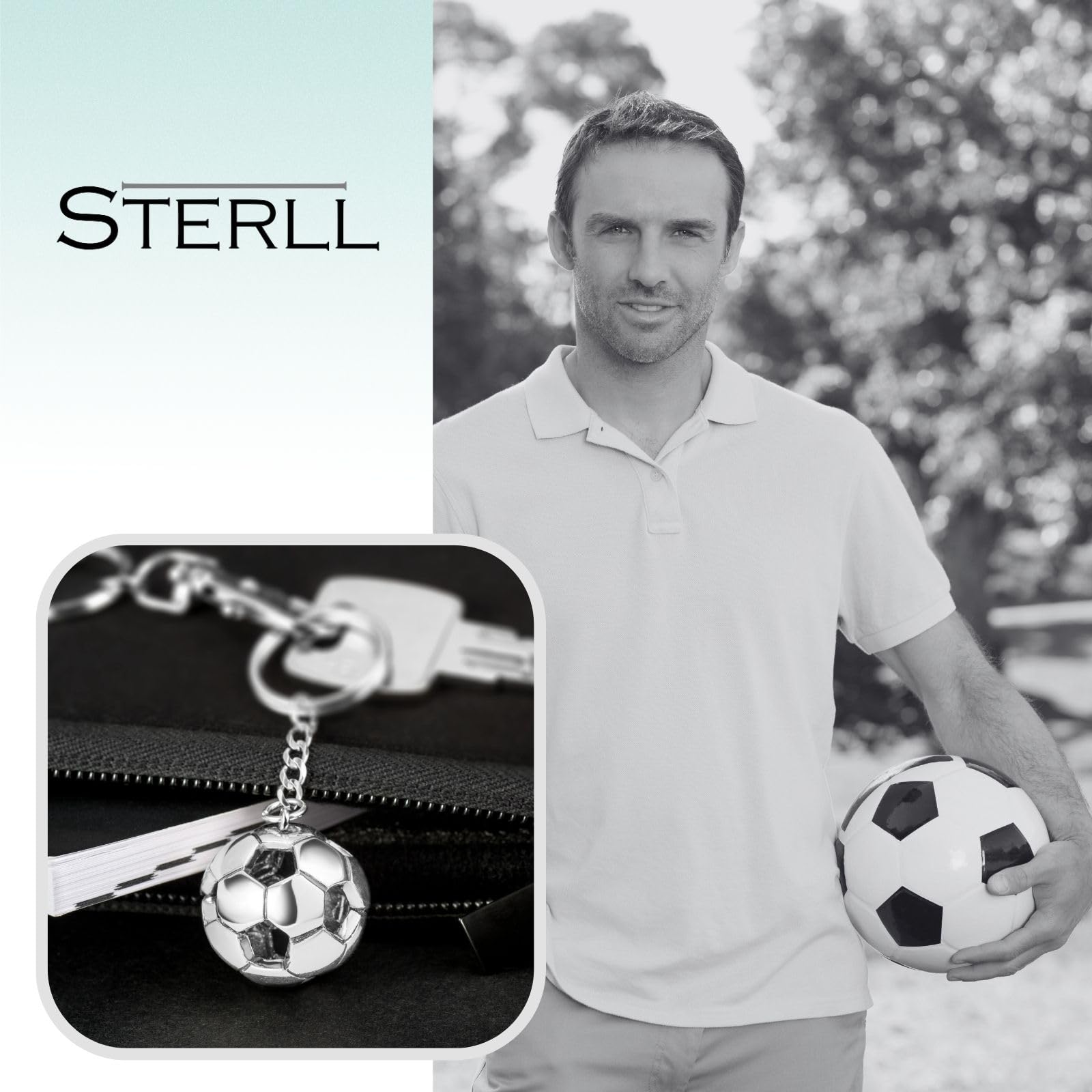 Portachiavi Maschile Design Calcio Realizzato In Argento Nichel-Free Lucidato