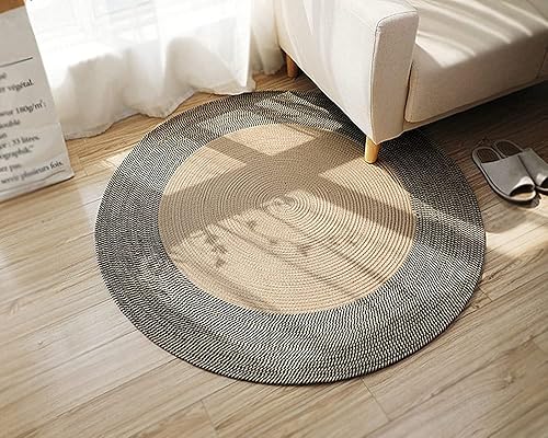 Miniatura 4 de Poowe Alfombras redondas tejidas a mano, para sala de estar, dormitorio, estudio, silla de computadora, base de cojín, tapete redondo para