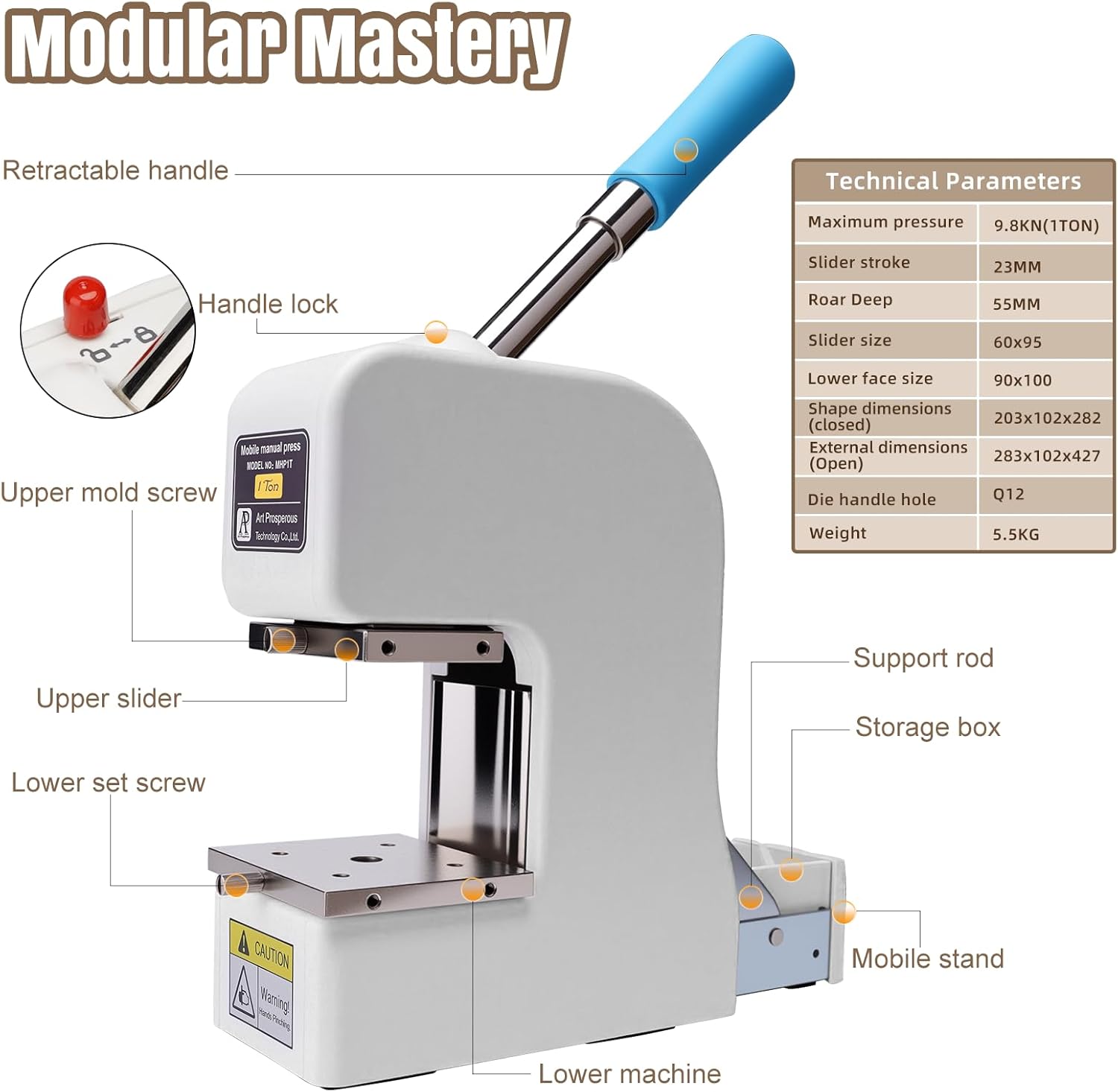 Button Maker Machine -Multiple Size Molds, Built-in Storage & Button Pressing Machine with Ergonomic Handle, Ergonomic Design for DIY Badges & Rivets（No Accessories）