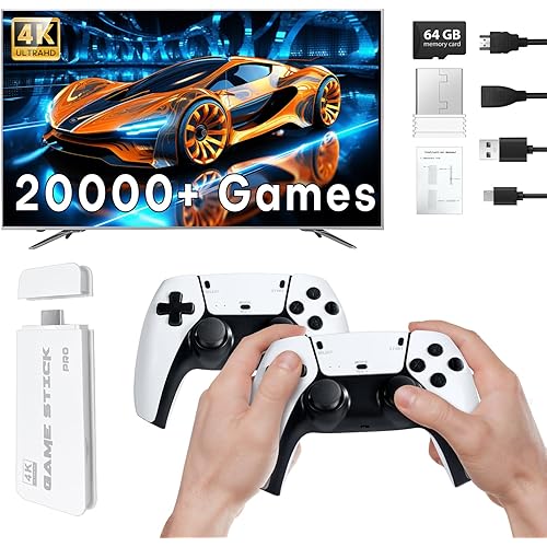Retro Gaming Stick, Vide Game Console with 20,000+ Games & 23 Emulators, Classic Gaming Stick with 4K HDMI, Plug & Play TV Video Gaming with Dual 2.4G Wireless Controllers (64GB)