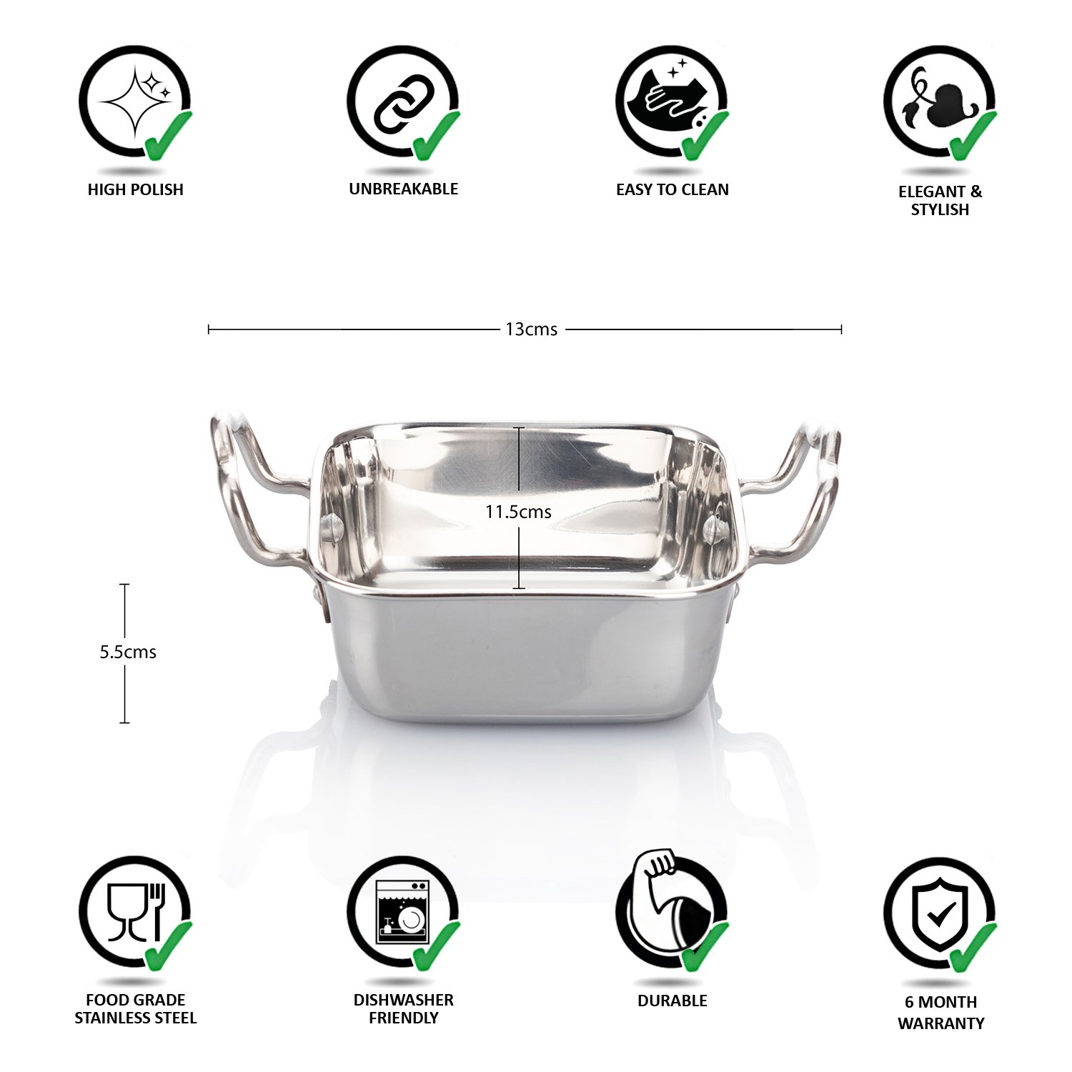 Urban Snackers Table Top Serving Stainless Steel Serverware Roasting Pan Kitchen Utencils 11.5 cm Use for Home, Hotel, Restaurant - Image 2 thumbnail