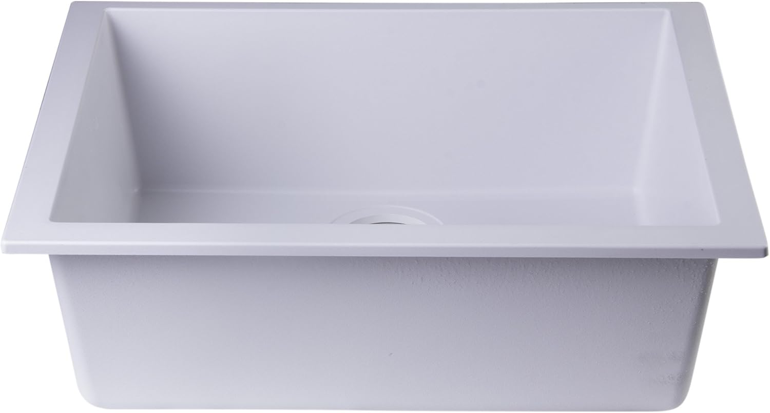 ALFI brand AB2420UM-W Undercount Single Bowl Granite Composite Kitchen Sink, 24", White