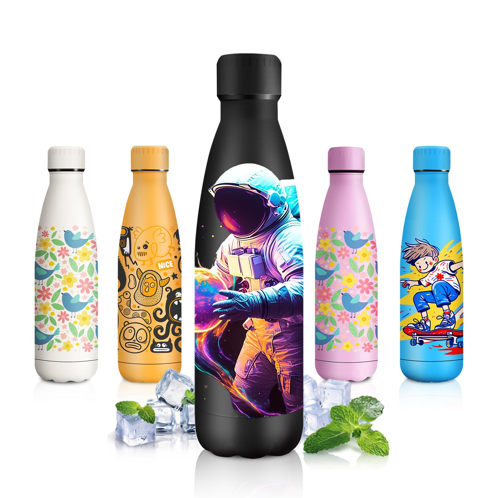 Borraccia Termica 500ml, Borraccia Termiche Personalizzata, senza BPA, Bottiglia Termica a Prova di Perdite per Viaggi, Scuola, Sport