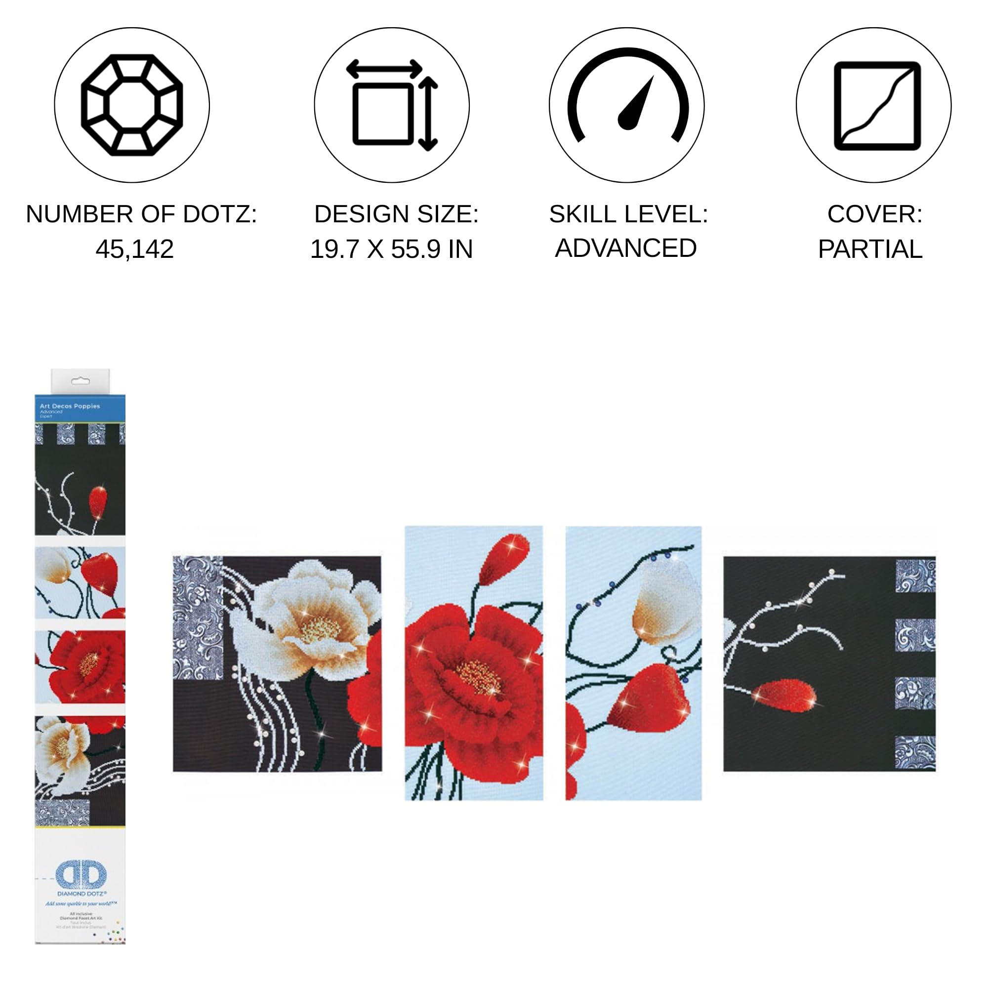 DIAMOND DOTZ Painting, Beginner Kit, Assorted, 142x50cm, Art Deco Poppies - Image 2