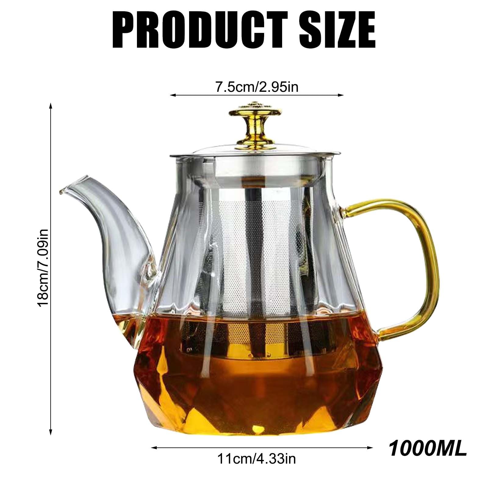 Teiera in vetro, 1 l, con filtro in vetro borosilicato, protezione contro il surriscaldamento, uova da tè per foglie sciolte, teiera, teiera in vetro per la preparazione di tè, tè ai fiori, tè alle