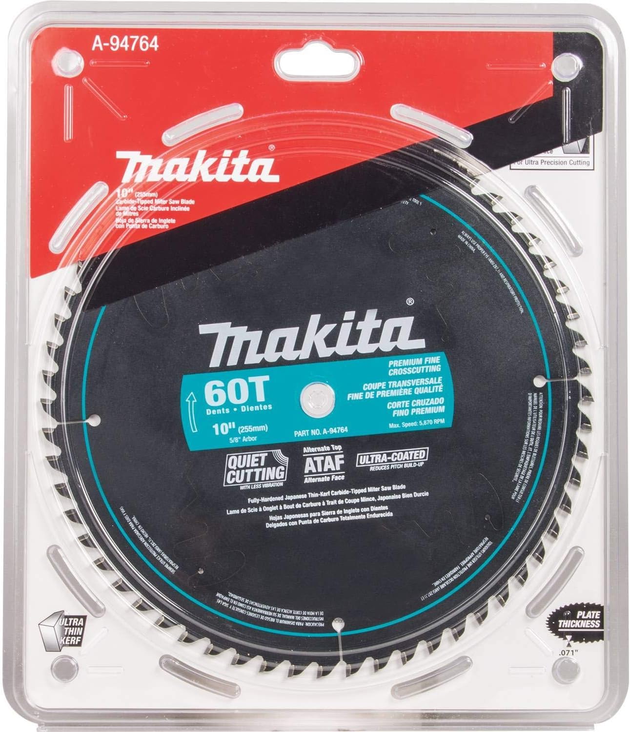 Makita A-94764 10-Inch 60 Tooth Ultra Coated Mitersaw Blade , Black