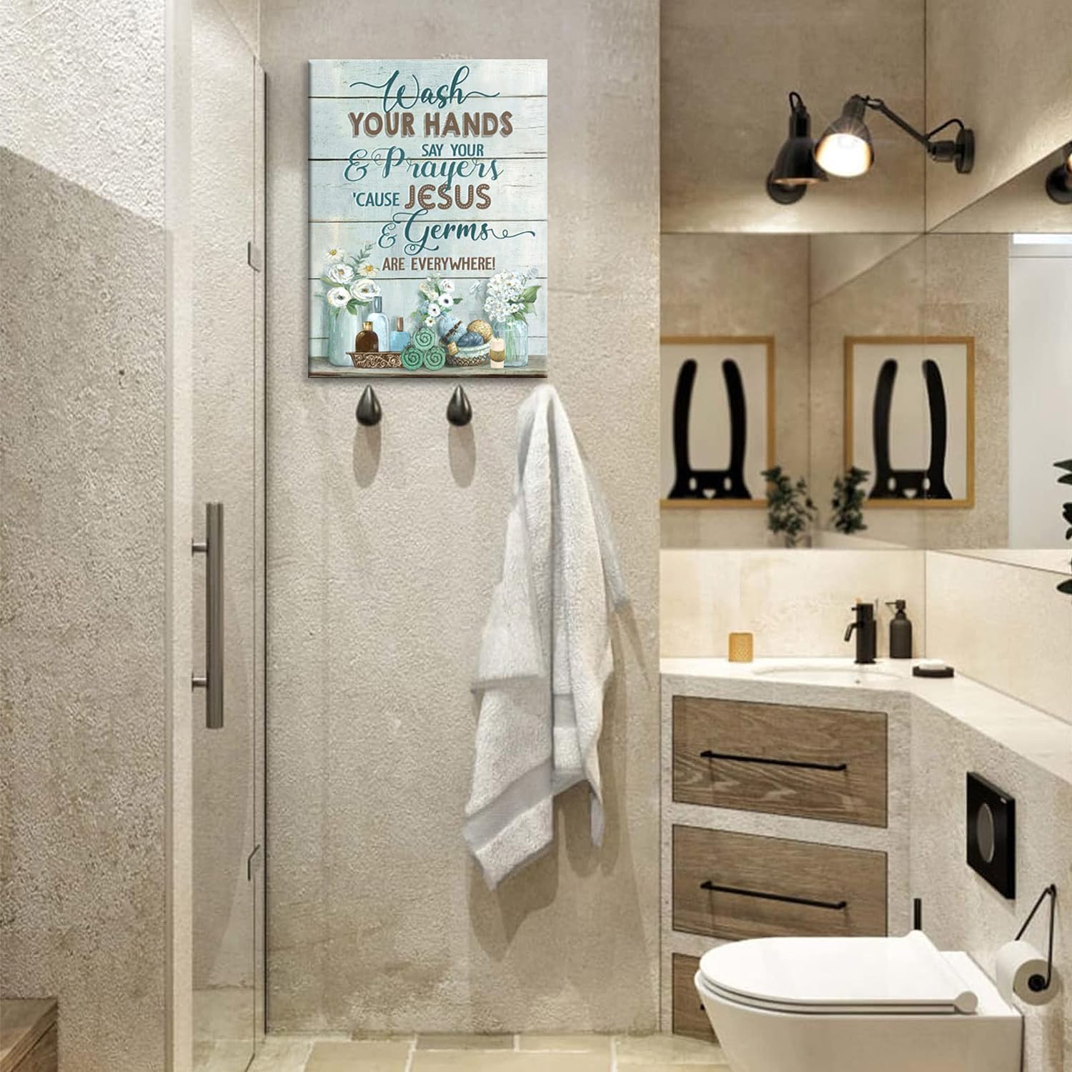 Shuweienphant Farmhouse Bathroom Wall Art Flower Pictures Wall Decor Bathroom Rules Inspirational Quotes Canvas Painting Print Artwork Modern Home Decor Framed for Bathroom 16/inX20/in