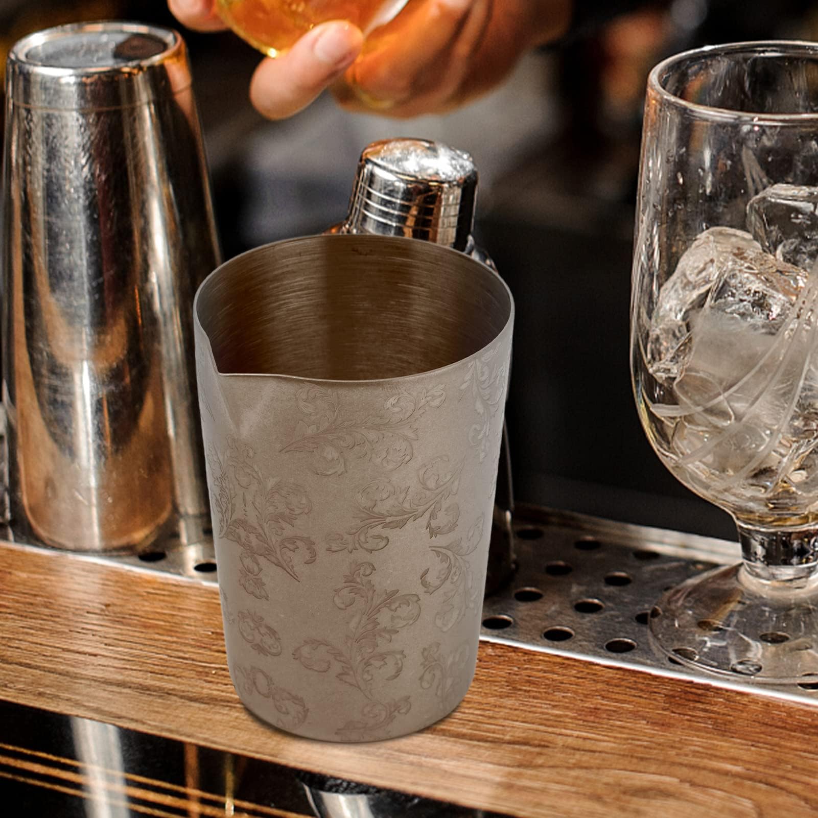 Mixing Glass Barman Acciaio, Bicchiere per Cocktail in Acciaio Inossidabile per Miscelazione Agitazione in Vetro perChe Tira lo Shaker perin Vetro per Miscelazione
