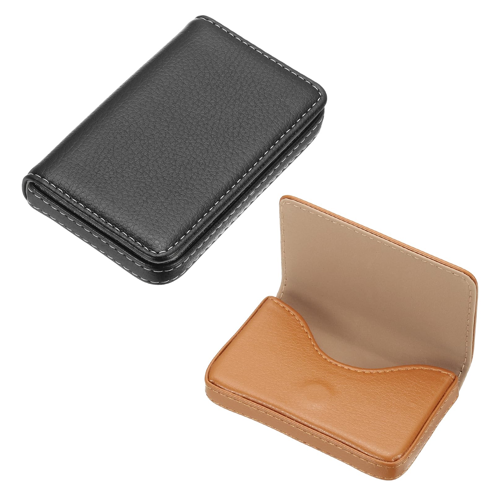 PATIKIL PU Leather Business Card Holder, 2Pcs Name Card Case with Magnetic Shut Wallet Pocket Carrier for ID Card Men Women, Black/Brown