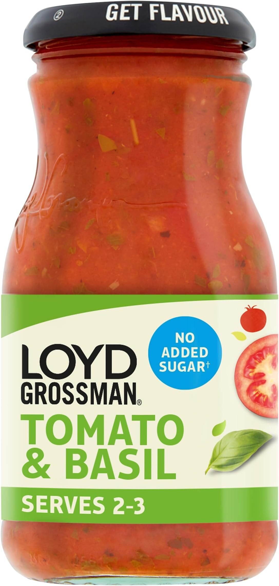 Loyd Grossman No Added Sugar Italian Tomato & Basil Sauce – Classic Italian Flavour, Vegetarian-Friendly, 350 g Jar (Pack of 1)