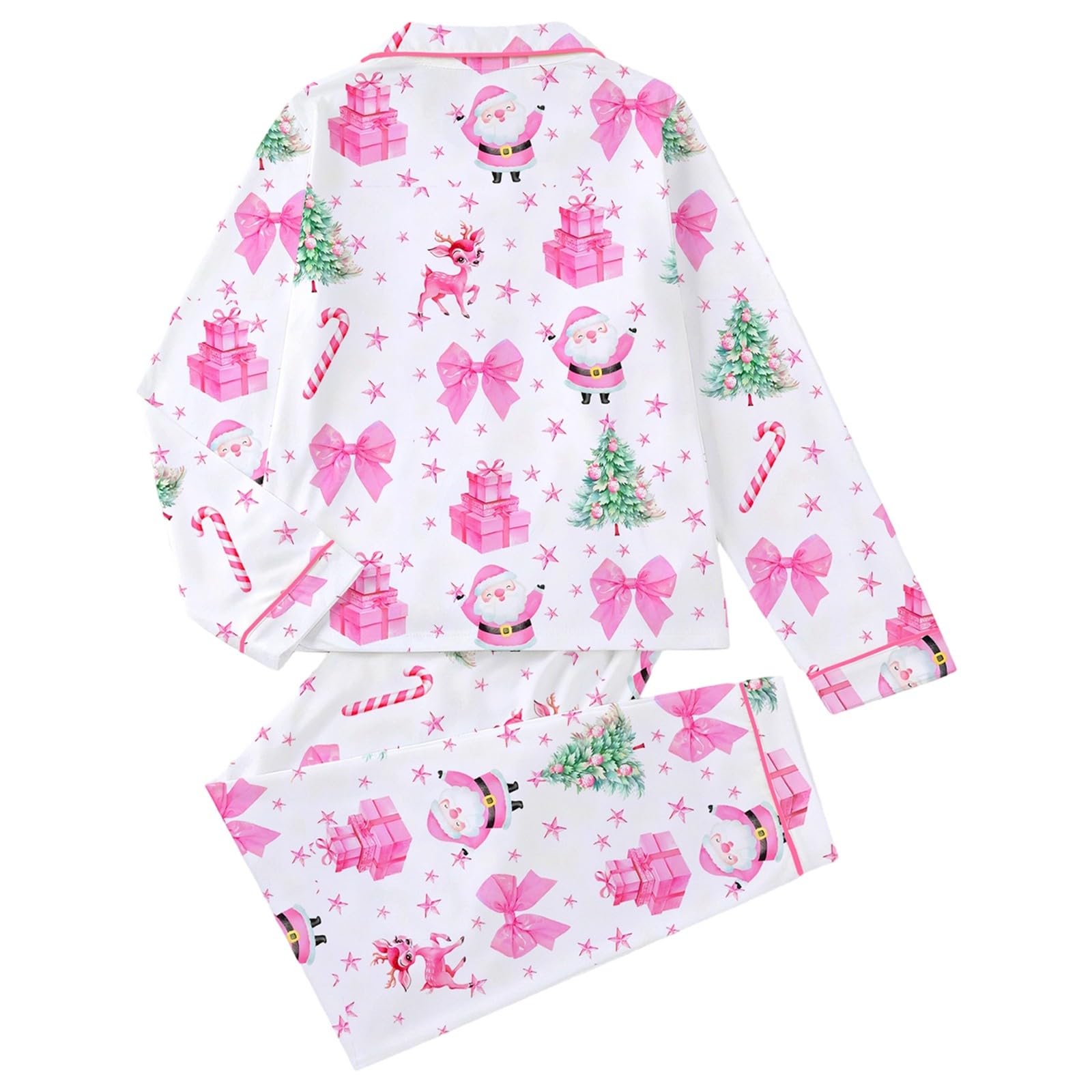 Generico Pigiama Lungo Donna - Donna in Flanella a Maniche Lunghe con Bottoni e Pantaloni Coordinati Comfort Casalingo per FESTIVITÀ e Riposo Notturno