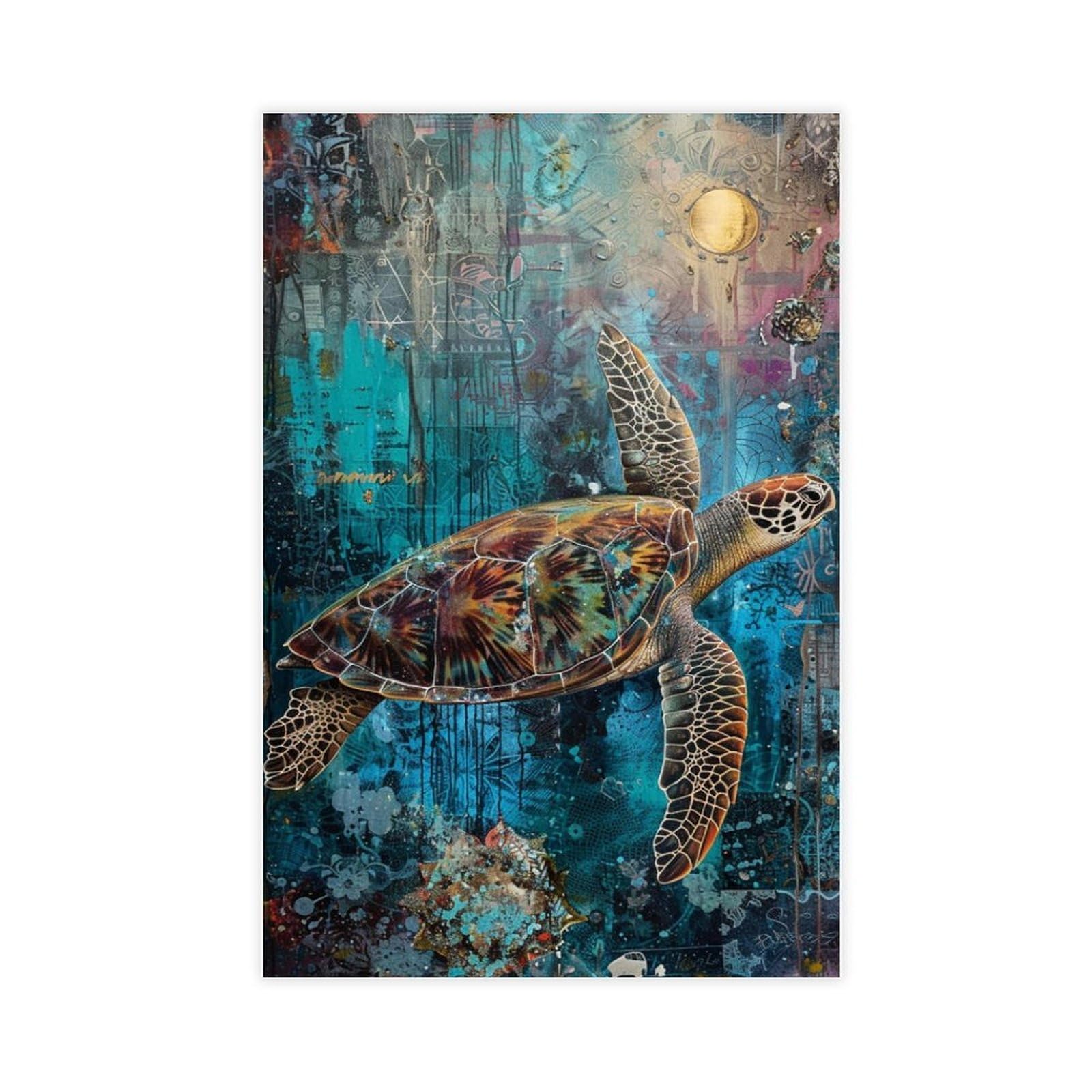 Qnvjqkdsi Unframe Sea Turtle Ocean Wildlife, Colorful Underwater Art Canvas Poster Bedroom Decor Landscape Office Room Decor Gift 20" L X 30" W