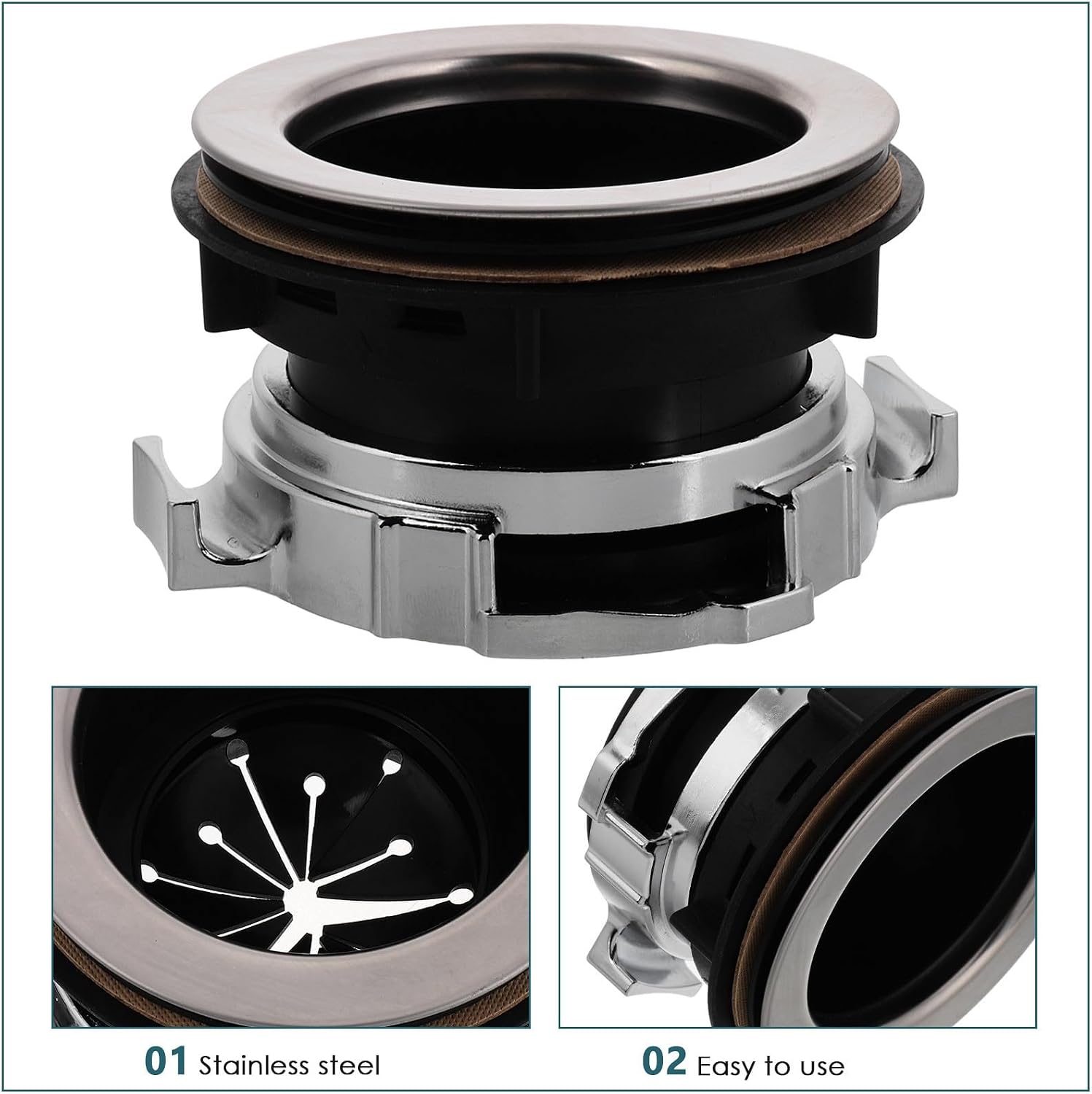 Gatuida Stainless Steel Kitchen Garbage Disposal Flange with Splash Guard and Locking Nut, Compact and Simple to Install Food Disposer Accessory for Sink Drain Flange Replacement