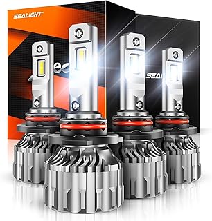 SEALIGHT 9005/HB3 9006/HB4 Bulbs Combo, 92000LM Ultra-Bright 6500K White 9005 9006 Light Bulbs with Cooling Fan, S6 HB3 HB4 Driving Fog Spot Light Wider Vision, Easy Plug N Play, Pack of 4