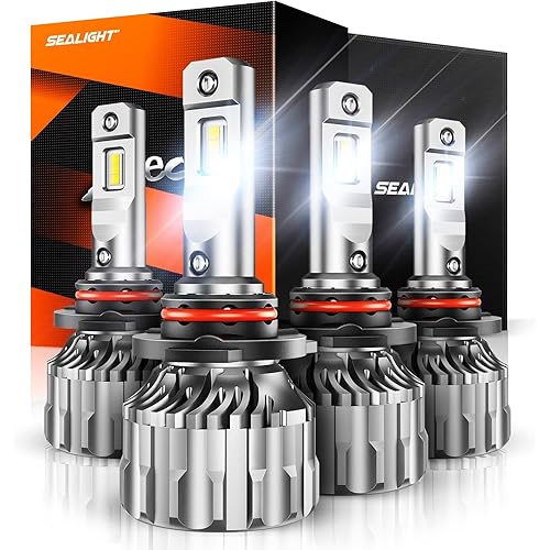 SEALIGHT 9005/HB3 9006/HB4 Bulbs Combo, 92000LM Ultra-Bright 6500K White 9005 9006 Light Bulbs with Cooling Fan, S6 HB3 HB4 Driving Fog Spot Light Wider Vision, Easy Plug N Play, Pack of 4