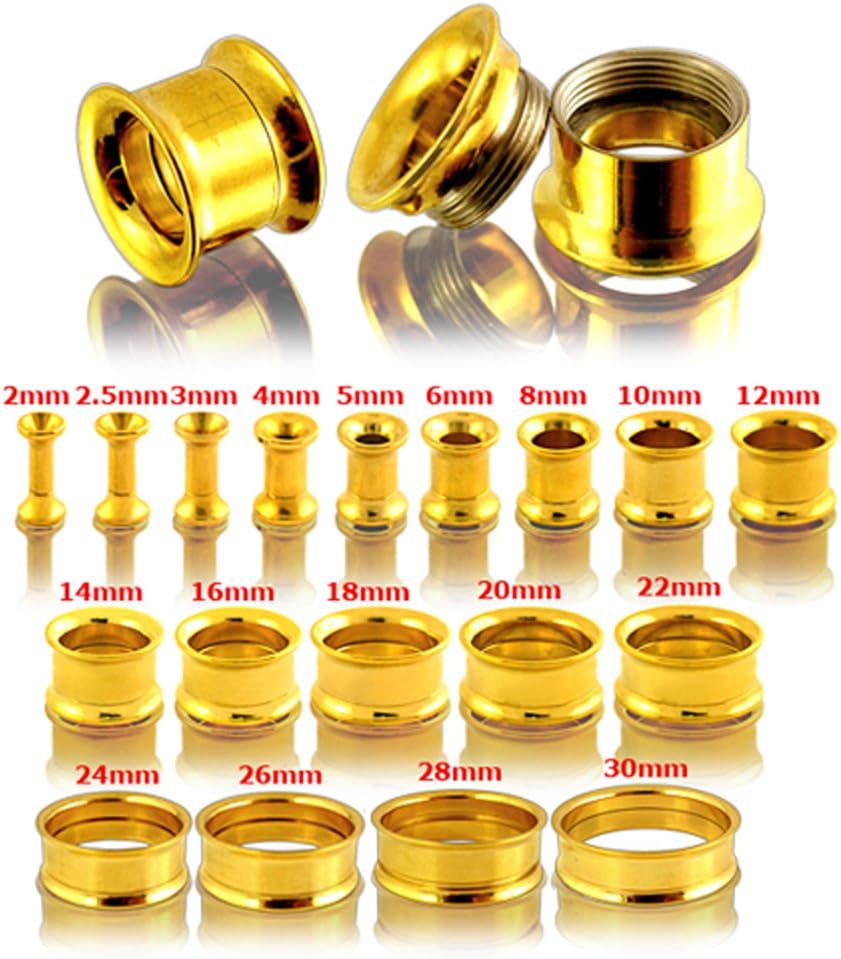 Gold Anodized 316L Surgical Steel Internally Threaded Flesh Tunnel Ear Gauge Body Piercing Jewelry