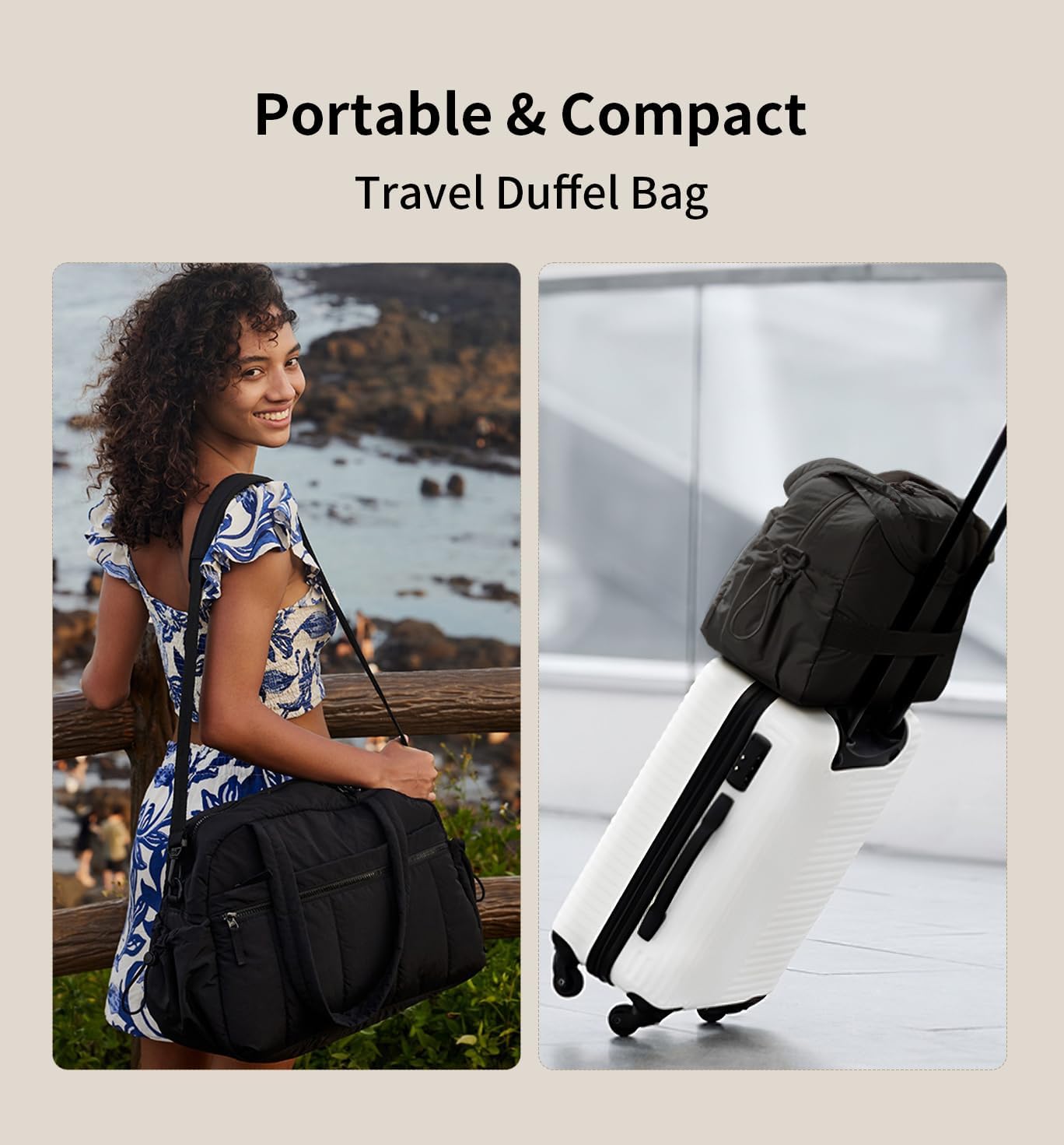 Travel Duffle Gym Bag for Women, Lightweight Puffer Carry on Weekender Bags with Wet Pocket Tote Yoga Workout Bag (Black) - Image 2