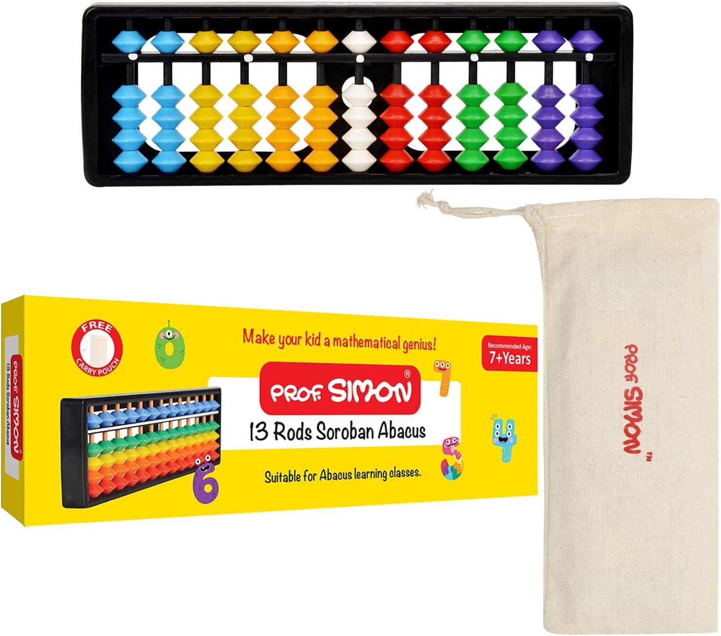 13 Rods/Digits Soroban Plastic Abacus with Multicolour Beads