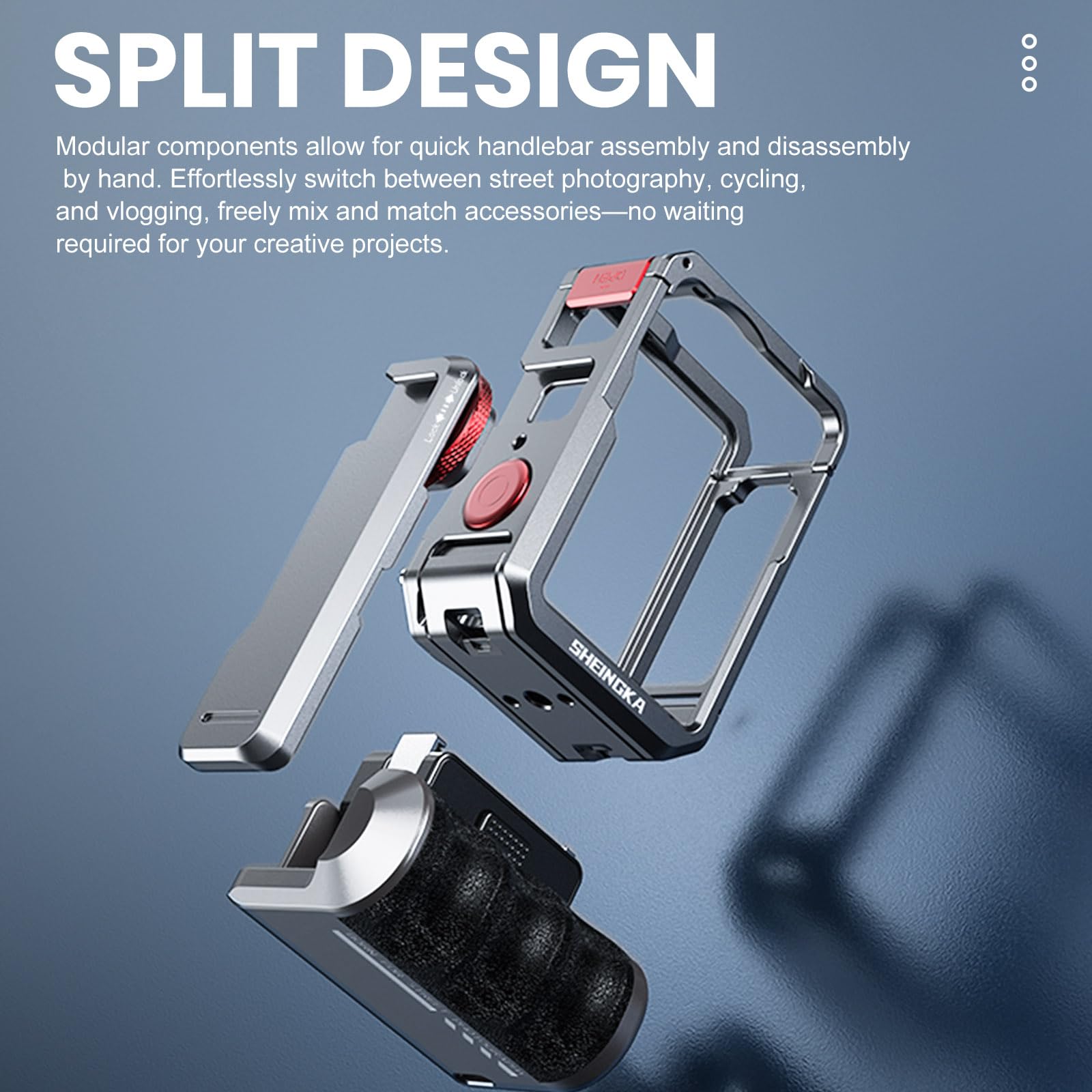 Street Grip Combo para DJI Osmo Action 6, soporte para vlog con jaula de conejo y parasol, mango magnético de liberación rápida con mecanizado CNC para accesorios de cámara
