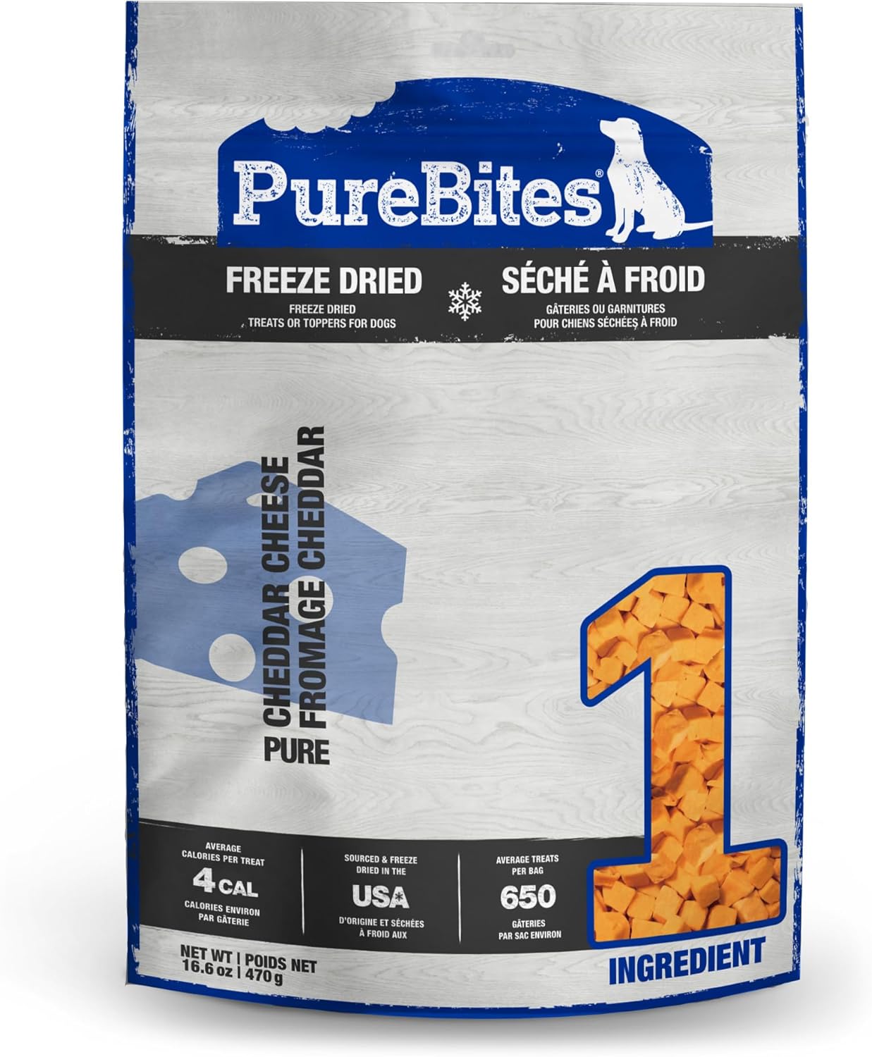 PureBites Cheddar Cheese Freeze Dried Dog Treats, 1 Ingredient, Made in USA, 16.6oz