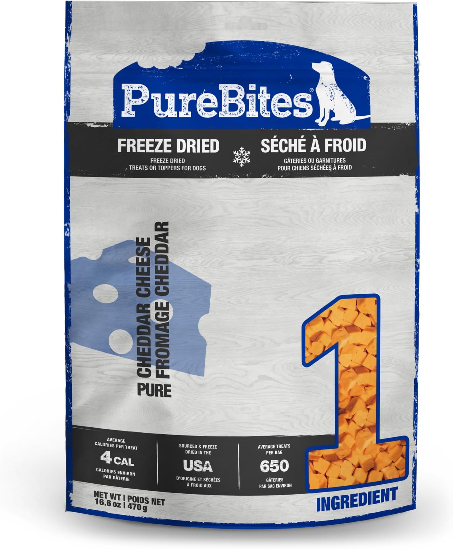 PureBites Cheddar Cheese Freeze Dried Dog Treats, 1 Ingredient, Made in USA, 16.6oz