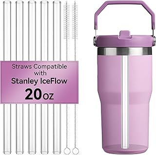 Straws for Stanley IceFlow 20 oz Flip Straw Tumblers, Tritan Plastic Replacement Straws for Ice Flow 20oz Cups, Two Lid Versions Available, Check Lid Type Before Ordering