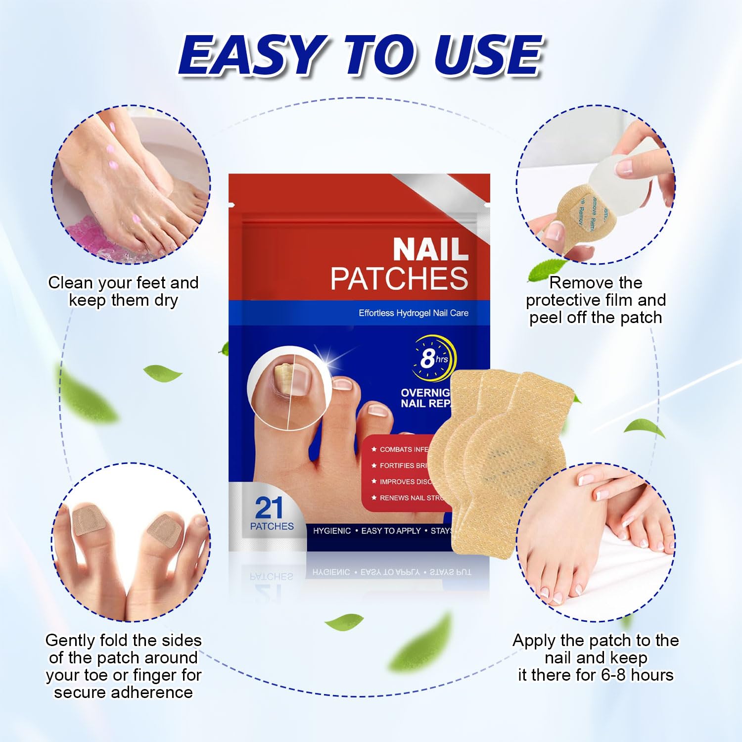 U5L-42 Stück Fungal Nail Patches Nagelpilz Pflaster Zehennagel Korrektur Patch Mehrzweck Pilz Nagel Patches für Beschädigte Nägel und das Erscheinungsbild Verfärbter Nägel (2 Packung)