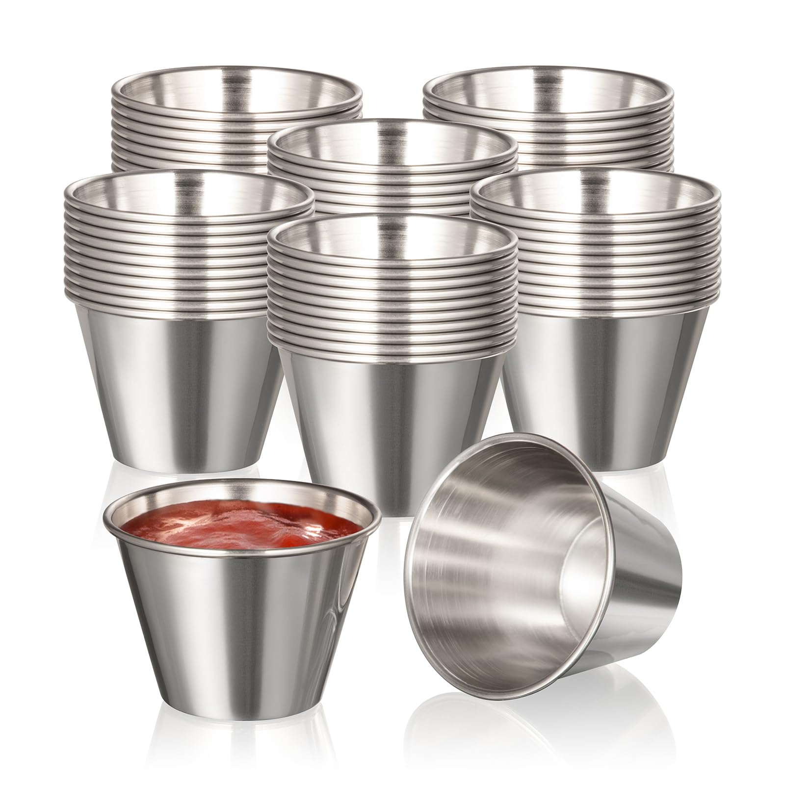 Confezione da 120 tazze da salsa in acciaio inox, per condimenti individuali rotondi, per salse, salse, porzioni e salse, set da cucina