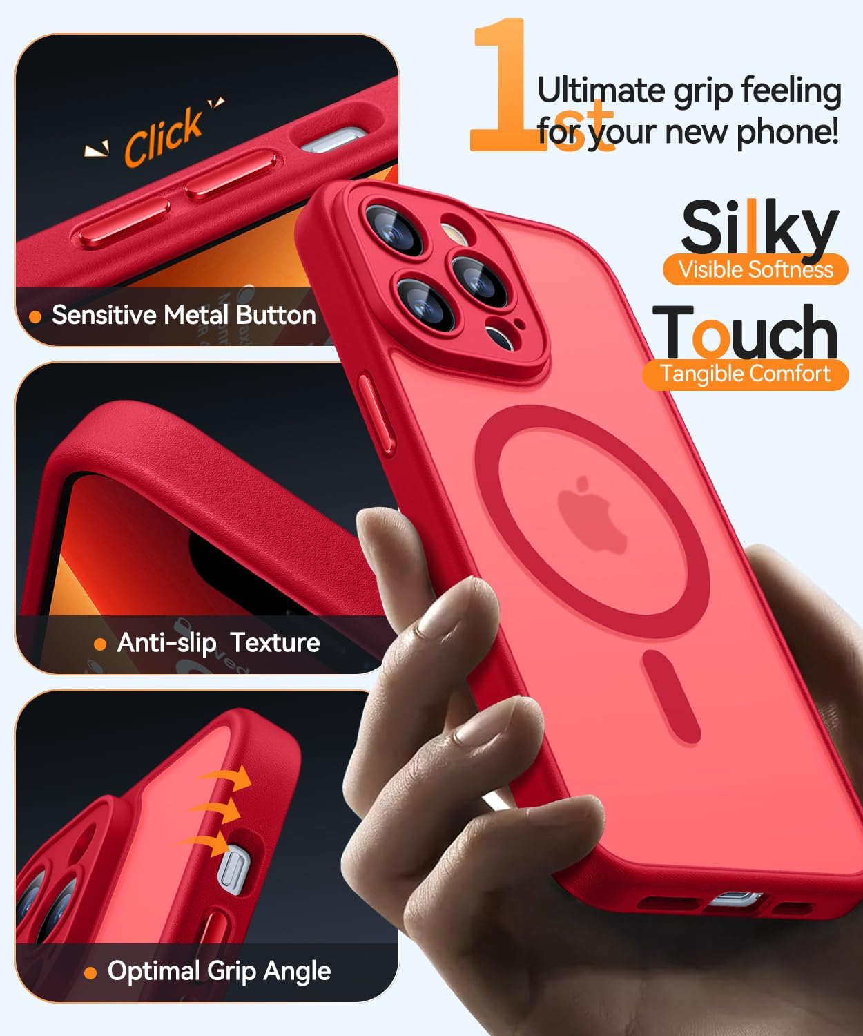 CANSHN Magnetic Compatible with iPhone 13 Pro Case, Upgraded [Full Camera Protection] [Compatible with Magsafe] [Translucent Matte] Shockproof Protective Phone Case Cover 6.1 Inch - Red - Image 6