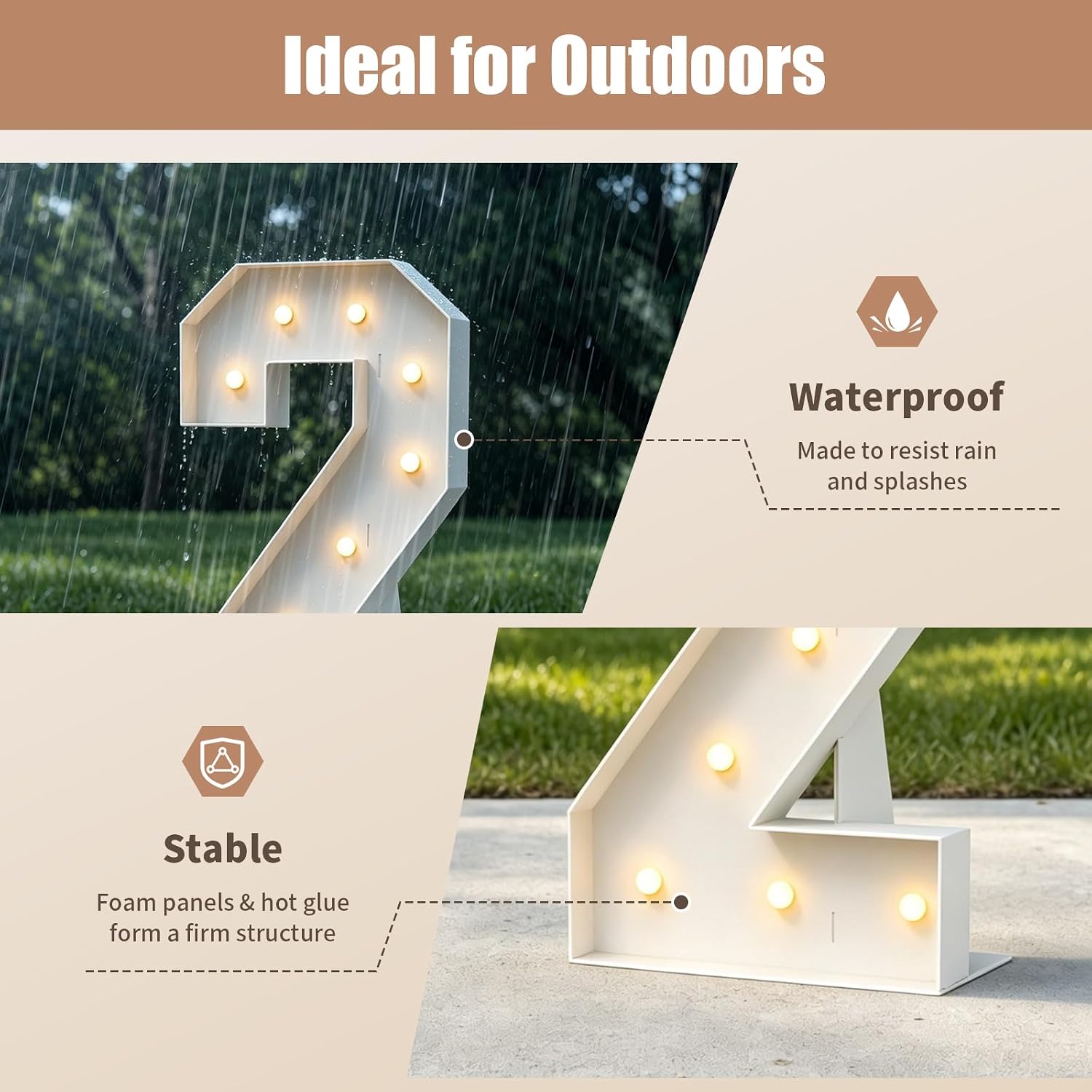 4FT Marquee Light Up Number 2, Party Decoration Large Marquee Light Up Letters with Weighted Water Bag, Pre-cut Foam Board Set Can Be Used for Birthdays, Weddings, Baby Anniversaries-White