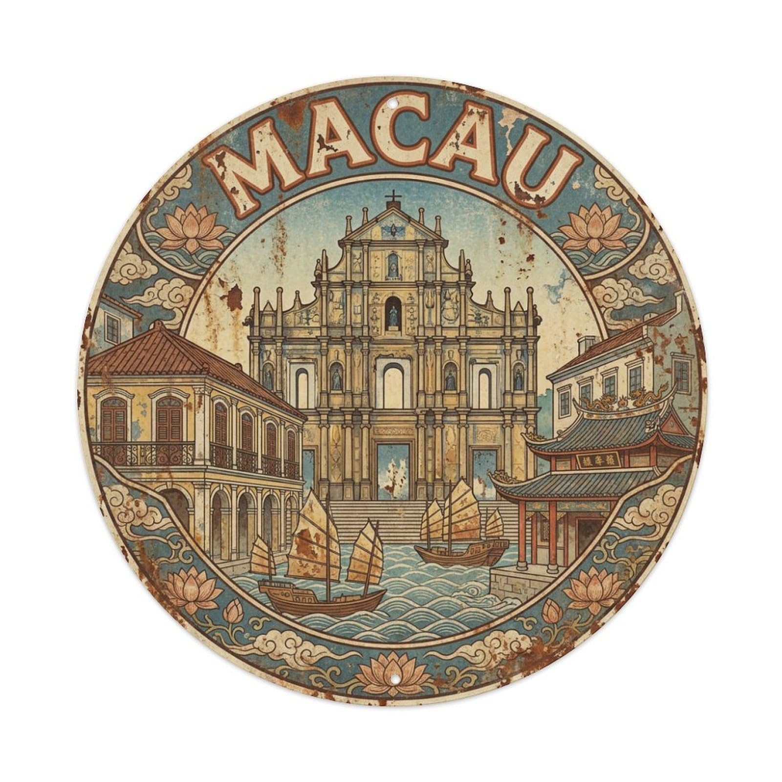 Vintage Travel Macau Metal Tin Sign