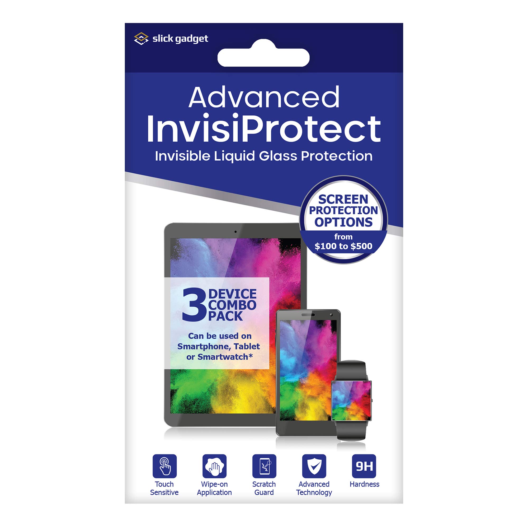 Slick Gadget Advanced Liquid Glass Screen Protector | Covers up to 3 Devices | Carrier Grade | Fits all Smartphones Tablets Smartwatches | iPhone, Samsung Galaxy