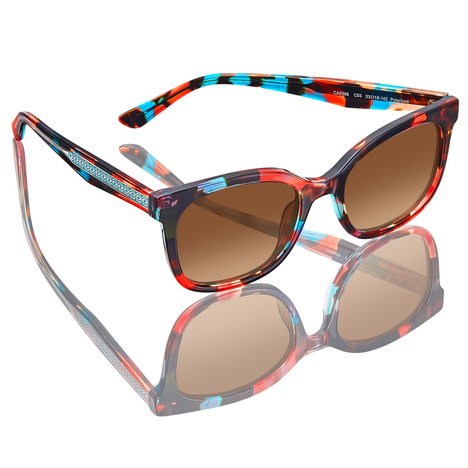 CARFIA Cat Eye Acetate Polarized Sunglasses for Women UV Protection, Retro Ladies Eyewears with Embossed Pattern Wire Core