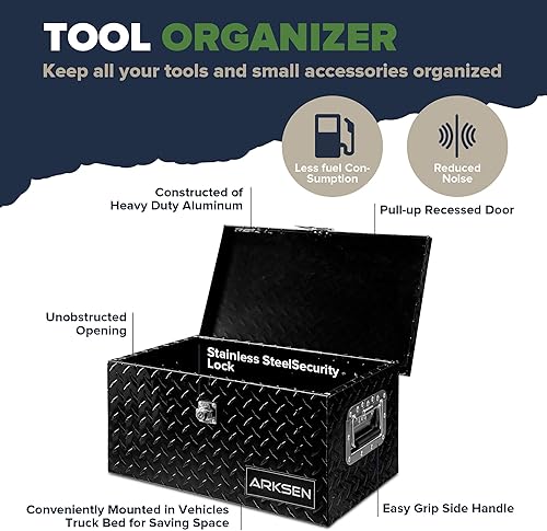 Miniatura 5 de ARKSEN - Caja de herramientas de placa de diamante de aluminio resistente de 20 pulgadas, para camioneta, caja de herramientas de remolque o casa