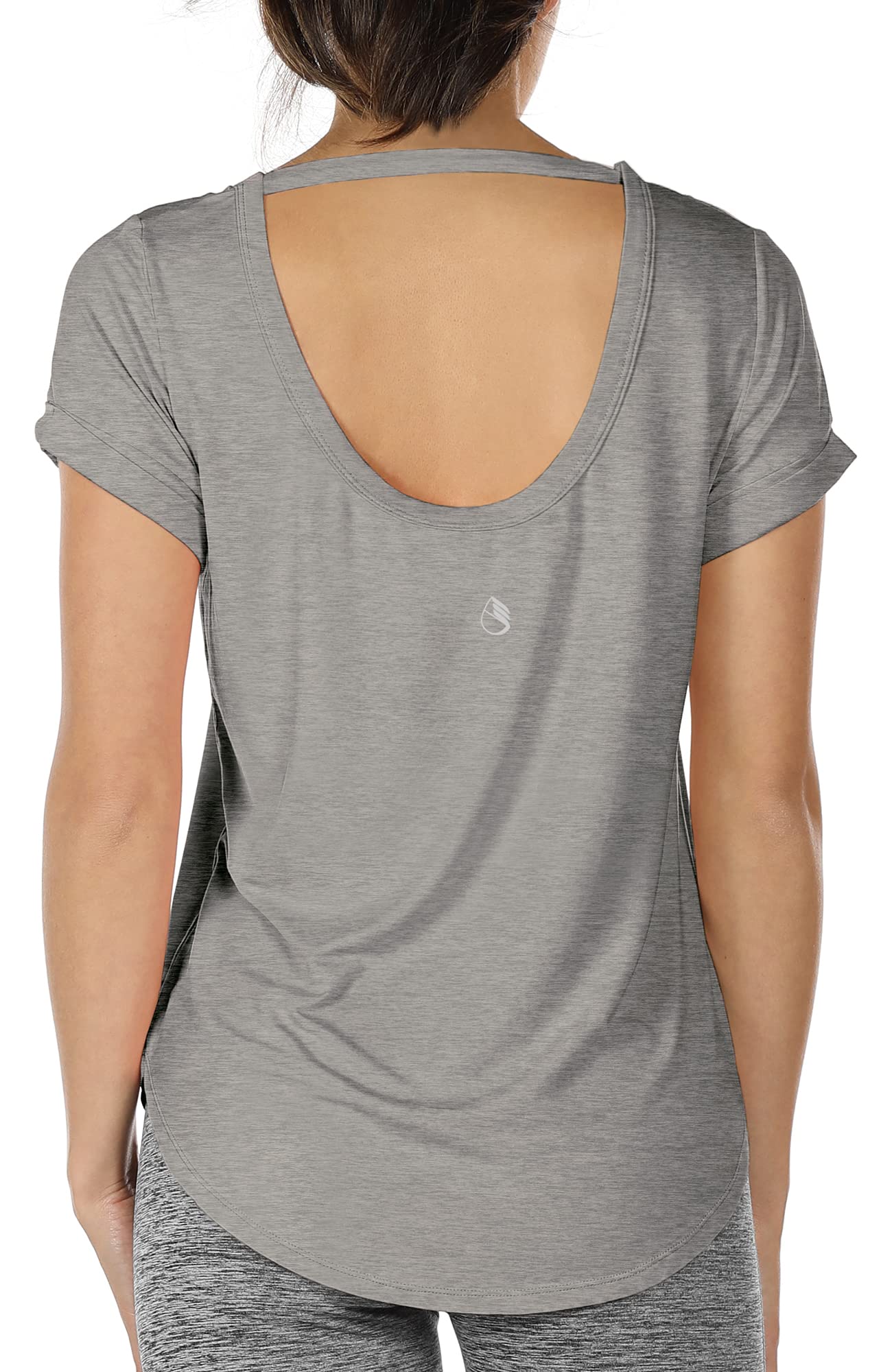 icyzone Camiseta de Yoga Deportiva de Suelta Transpirable de Manga Corta de Espalda Abierta para Mujer