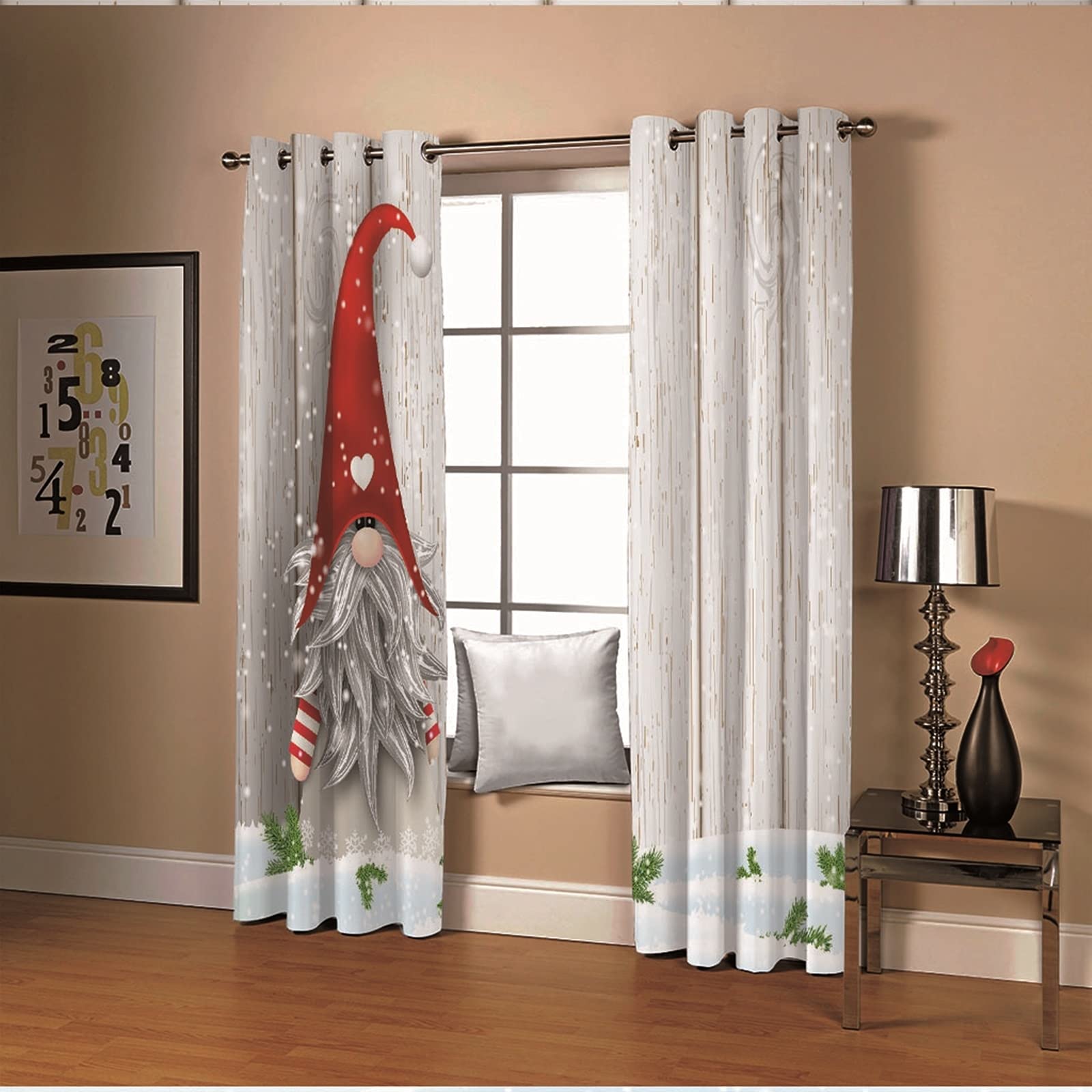 Tende per Finestre Babbo Natale con Il Cappello Rosso, Tende per Camera da Letto per Soggiorno, 214x274CM